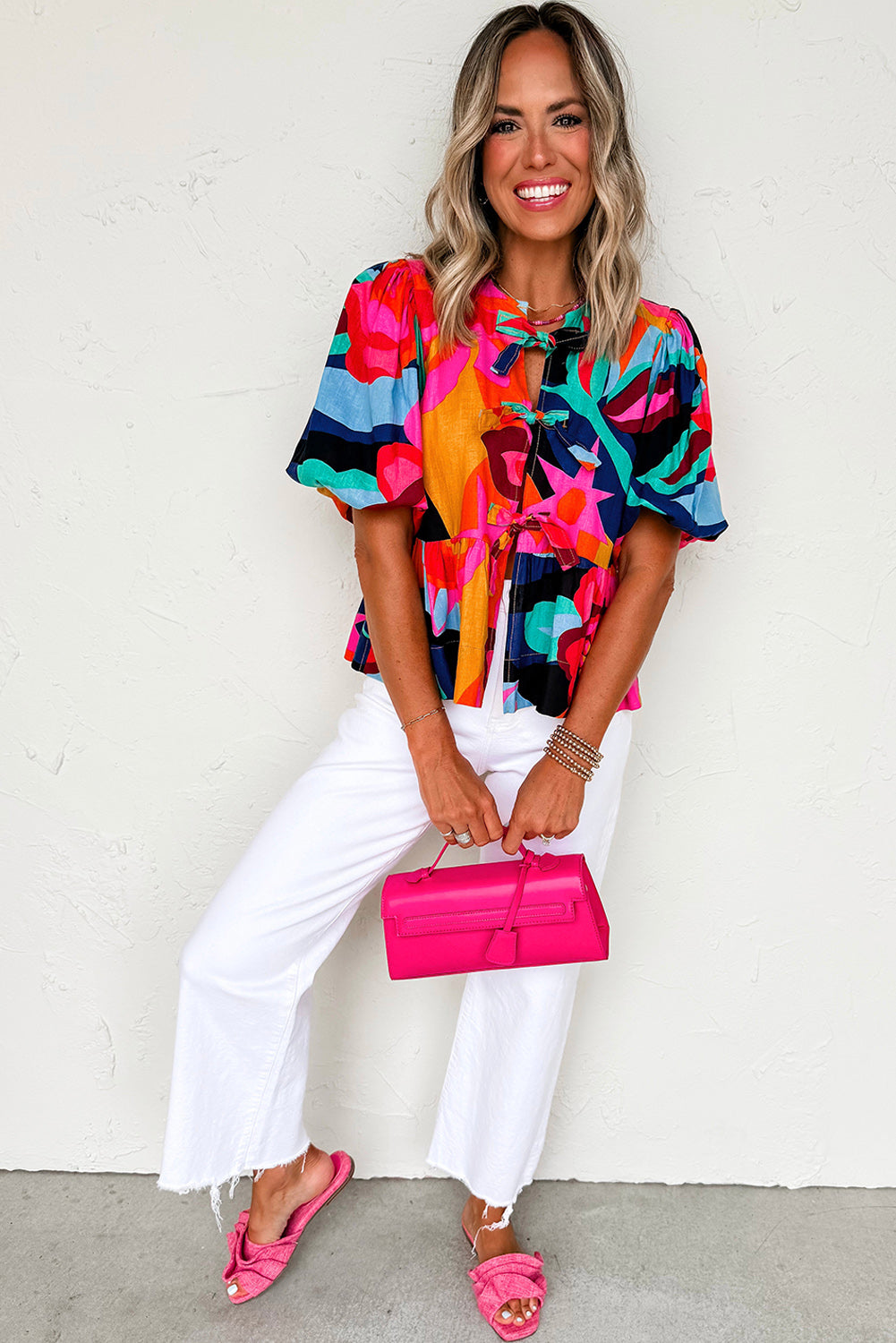 The Capri Colorblock Tie-Front Blouse