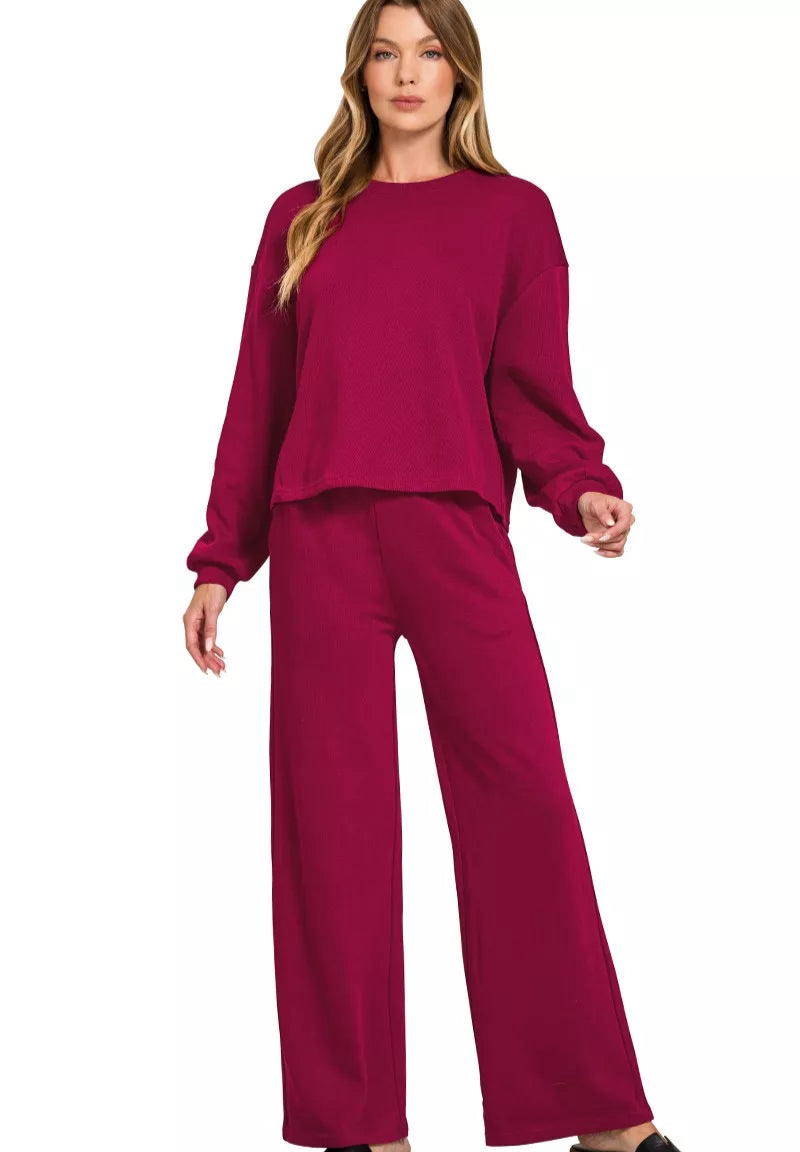 Zenana French Rib Pullover and Pants Set