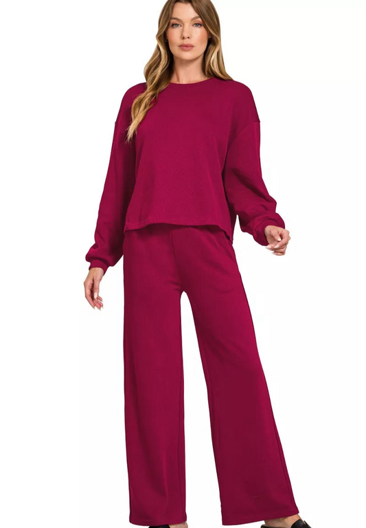 Zenana French Rib Pullover and Pants Set