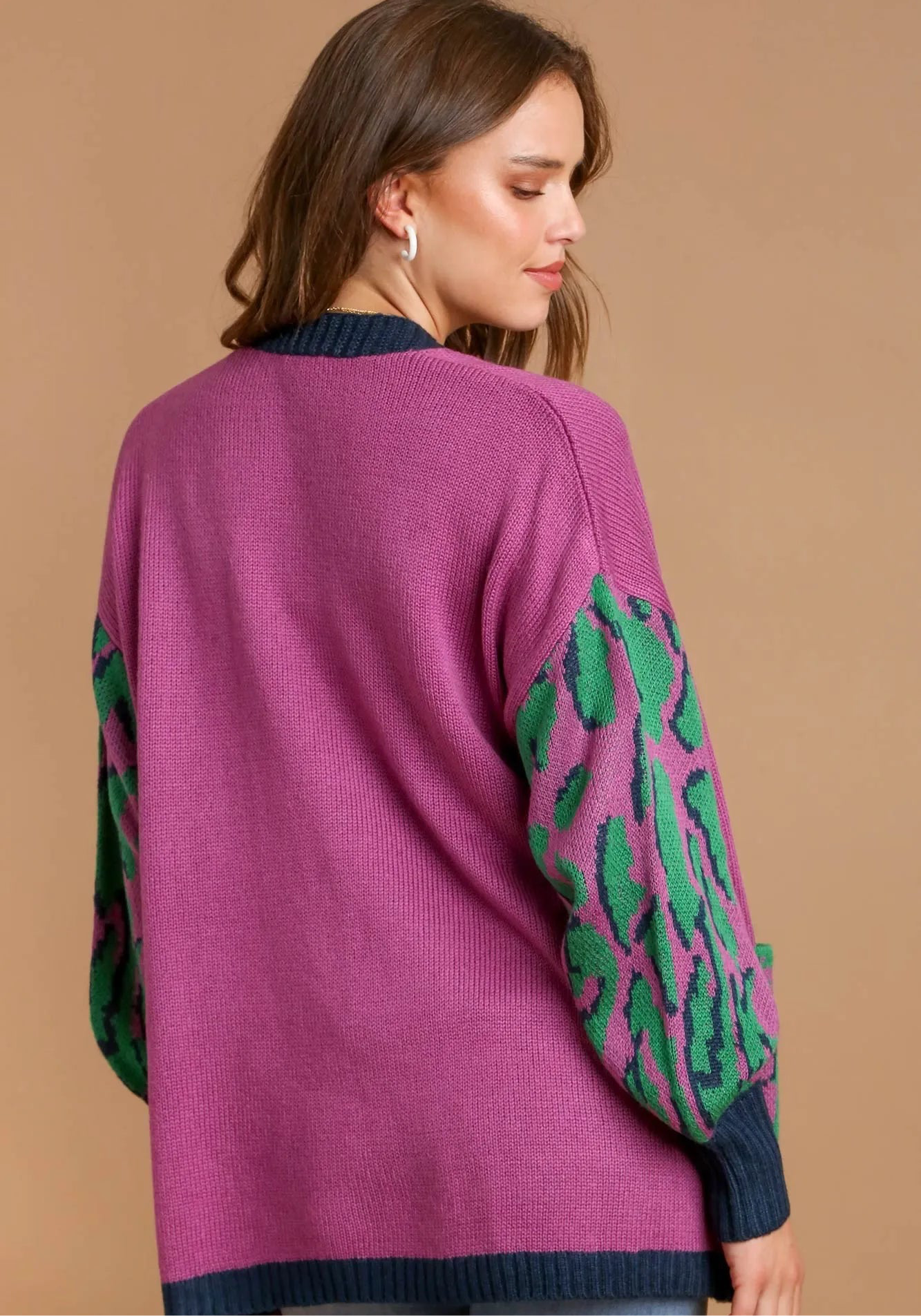 Umgee Animal Print Open Front Sweater Cardigan