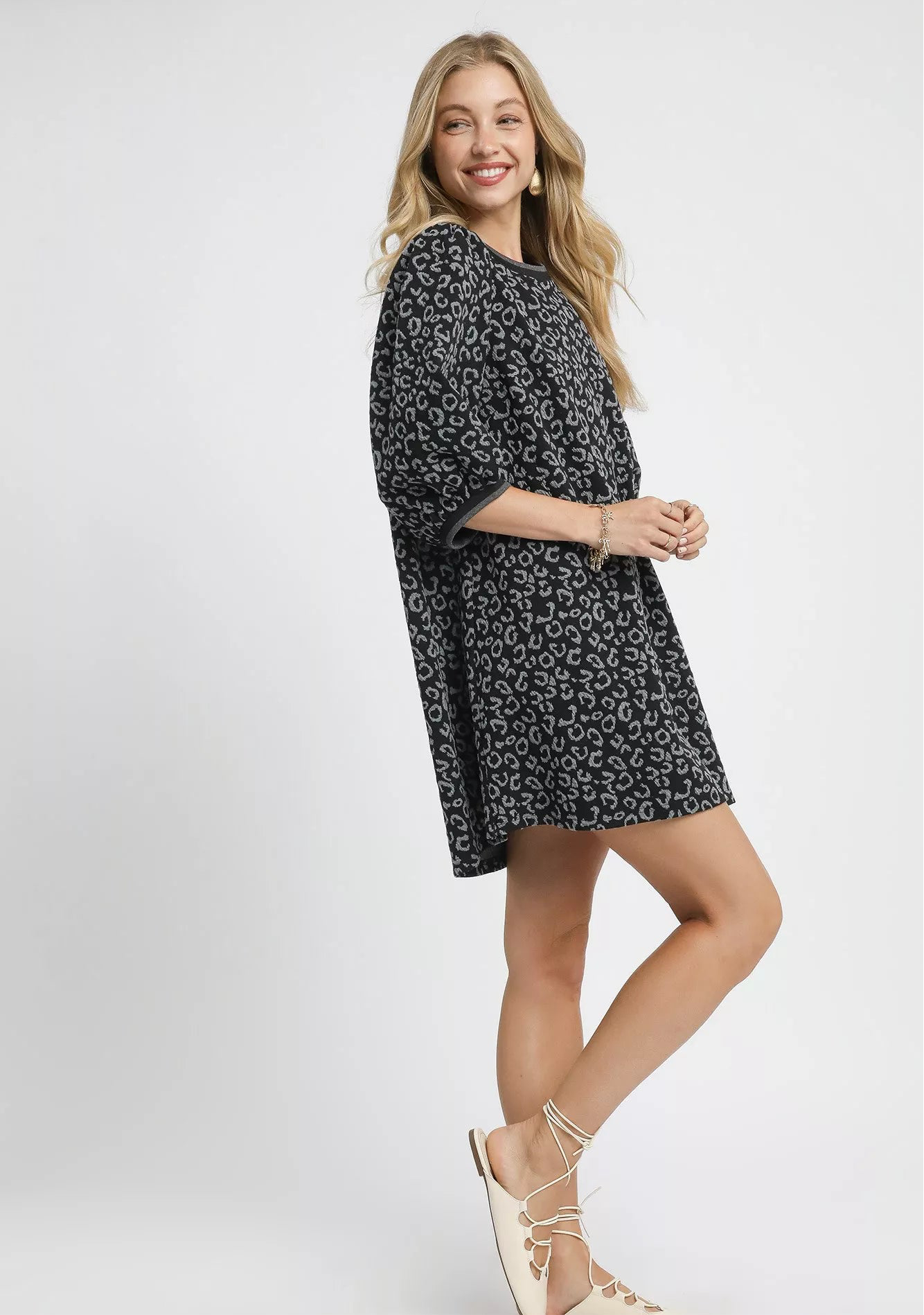 Umgee Leopard Print Jacquard Mini Dress