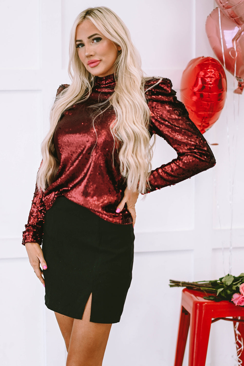 Garnet Glam Sequin Top