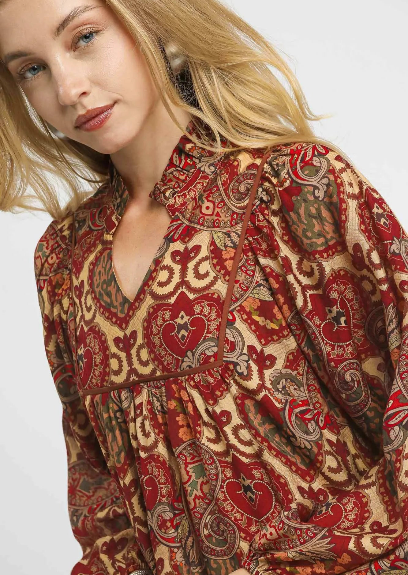 Umgee Boho Mix Paisley Babydoll Dress