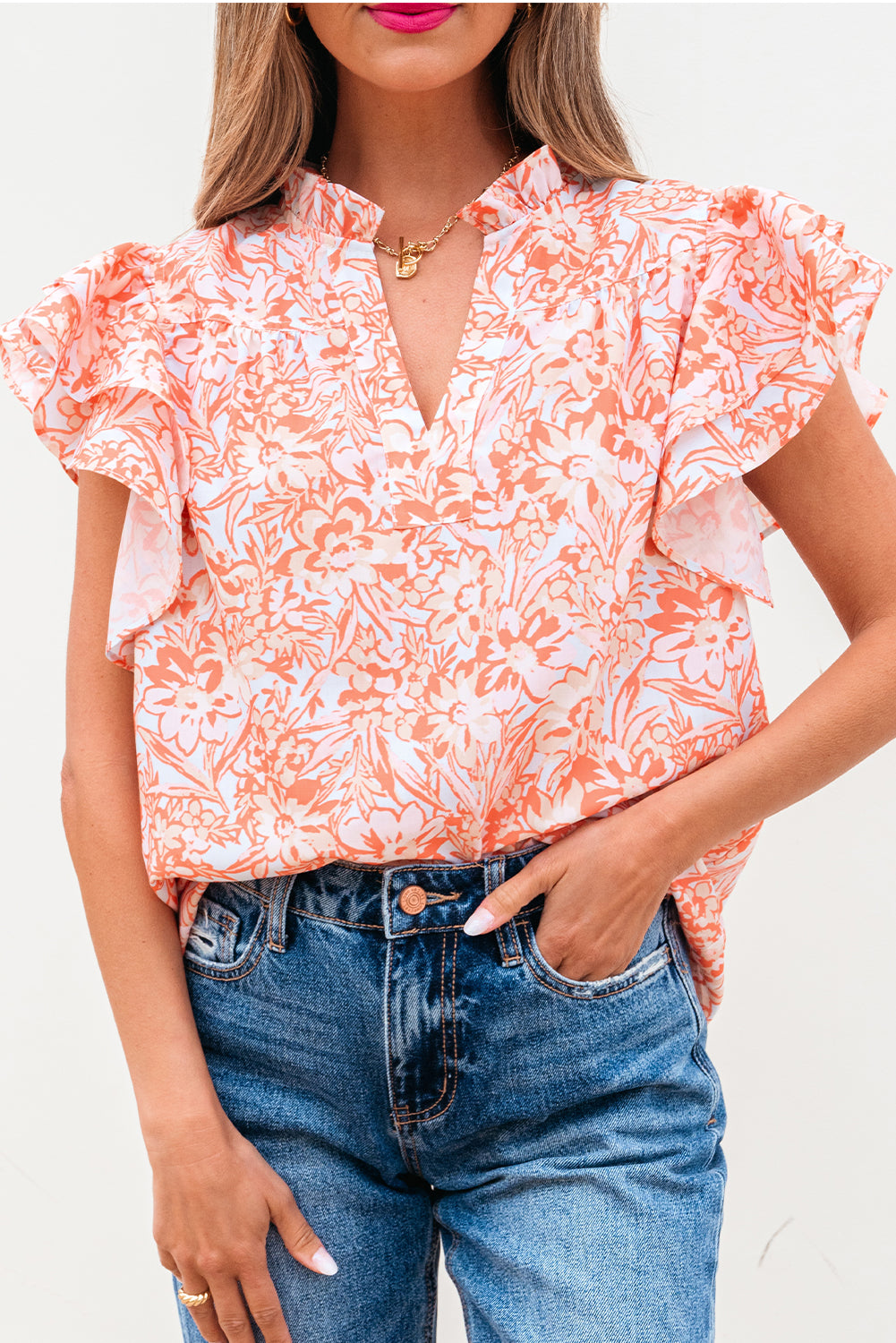 The Coral Bloom Ruffle Blouse