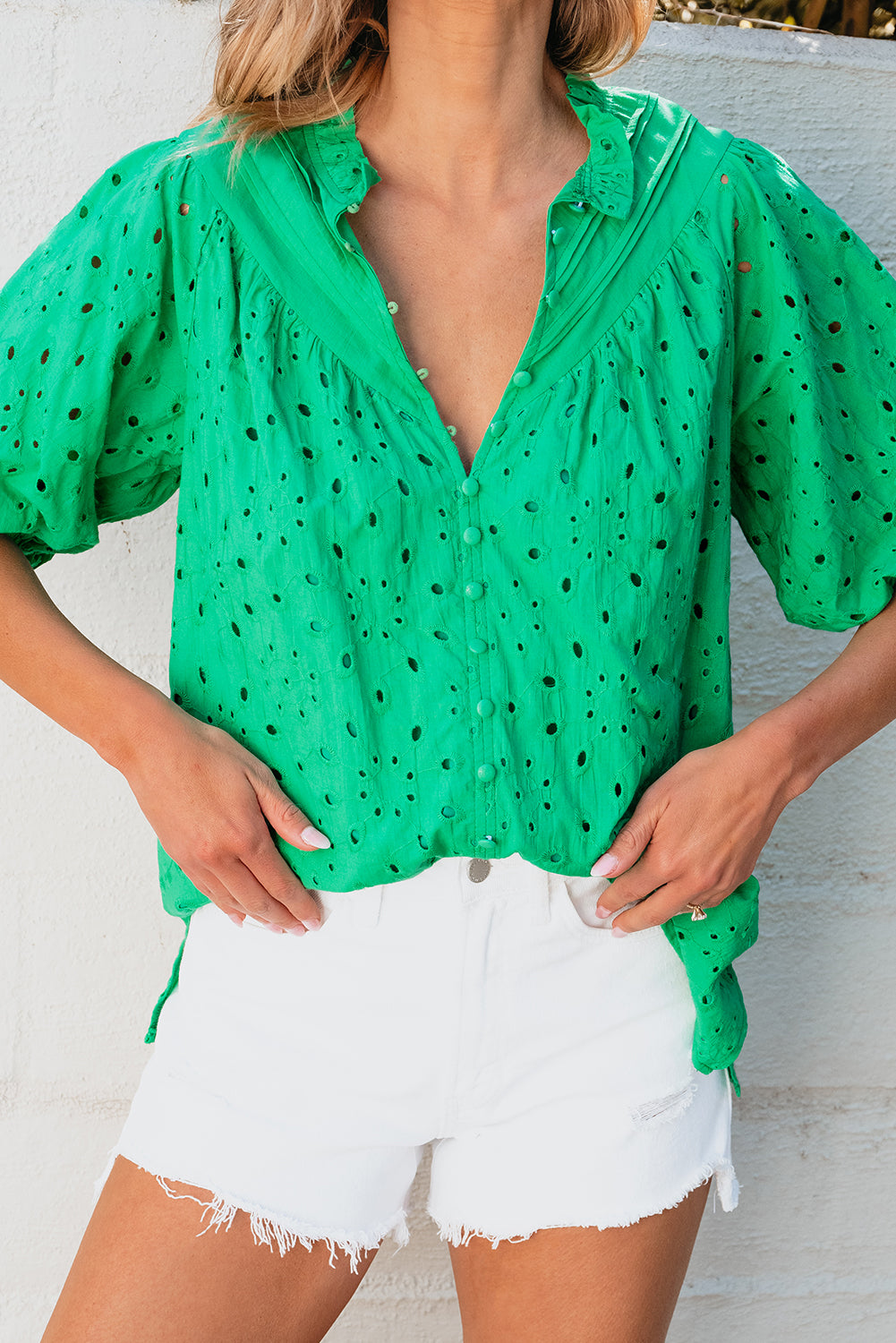 The Emerald Breeze Eyelet Blouse