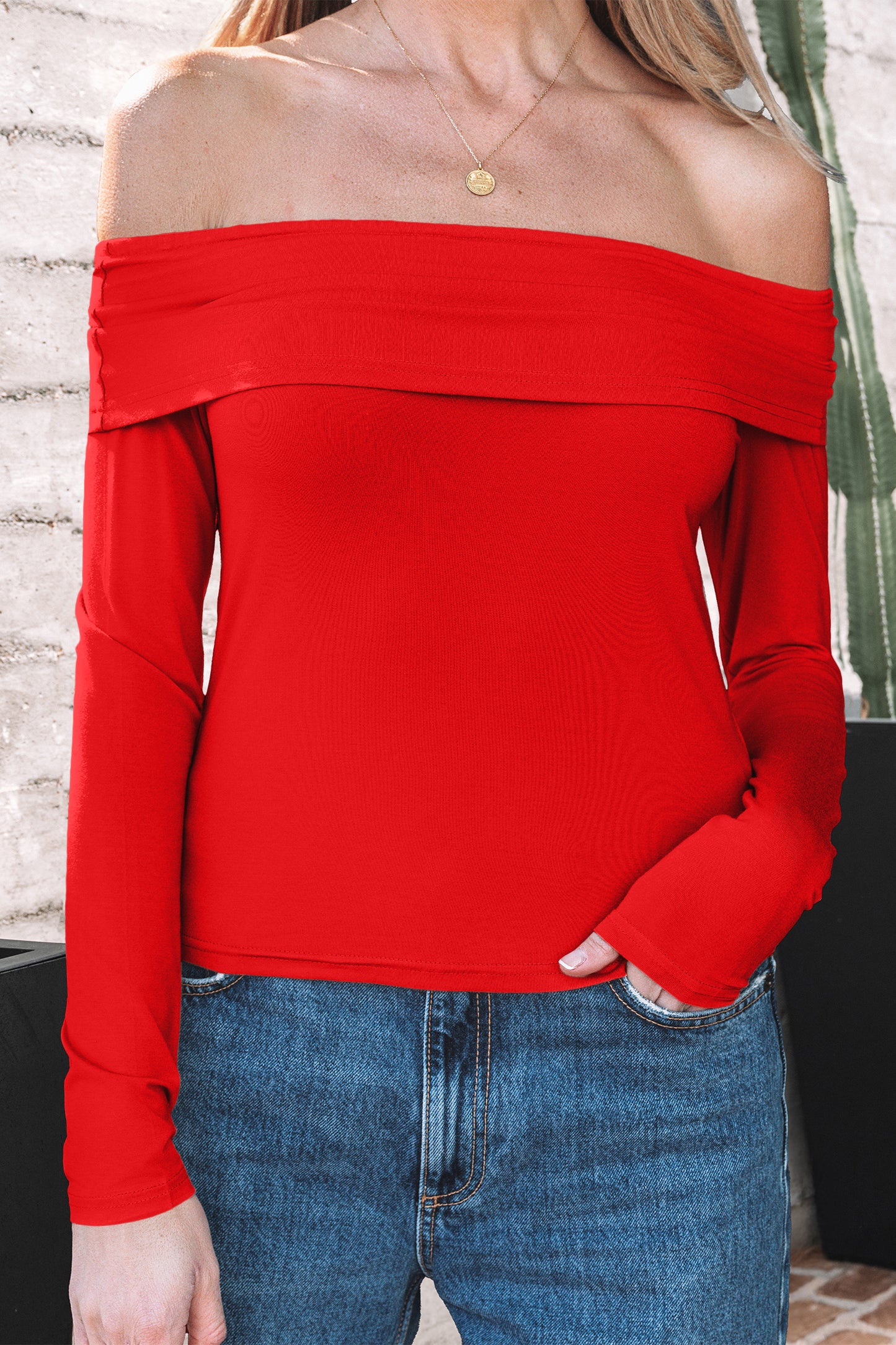Ruby Red Off-Shoulder Top