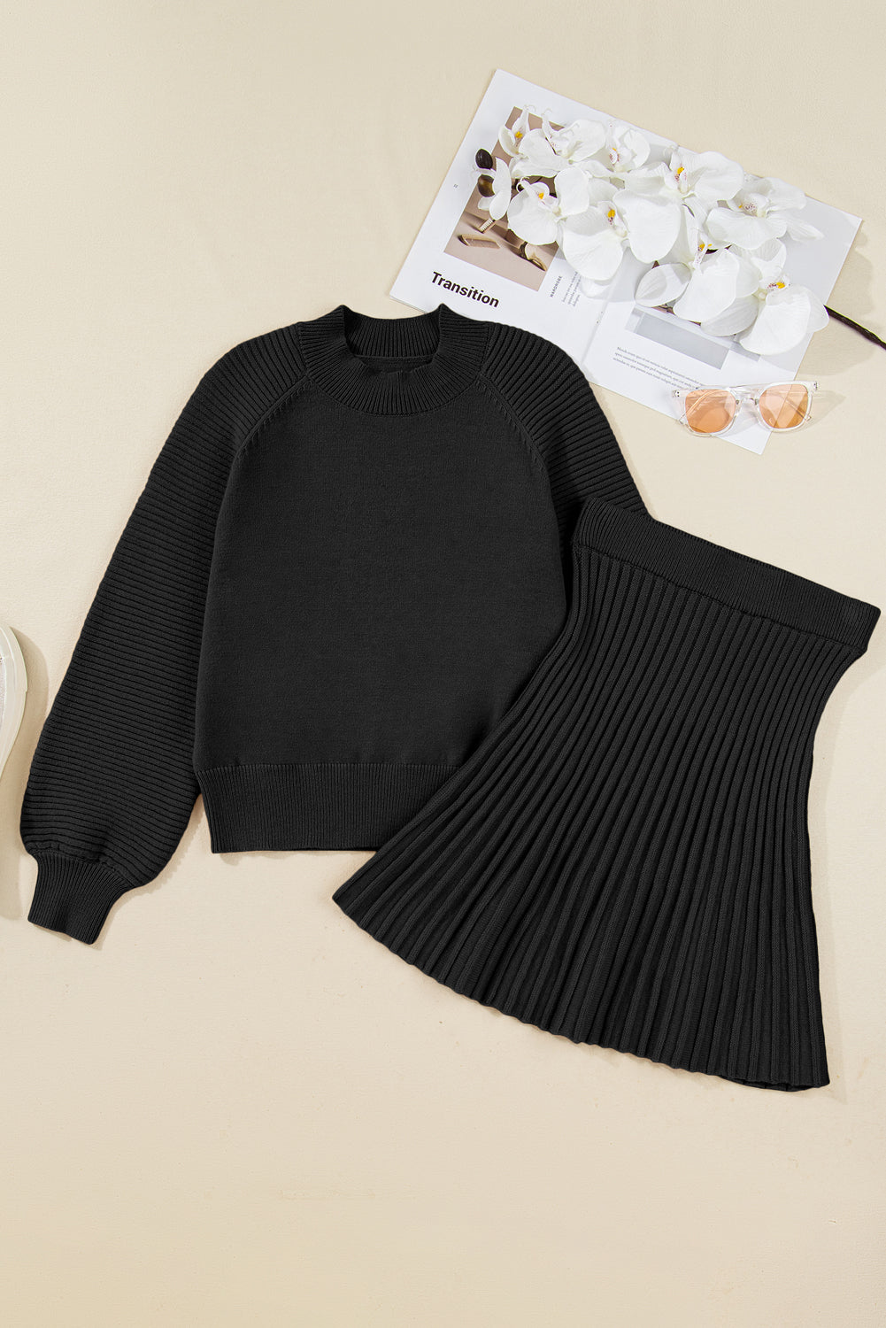 Midnight Ribbed Sweater Set