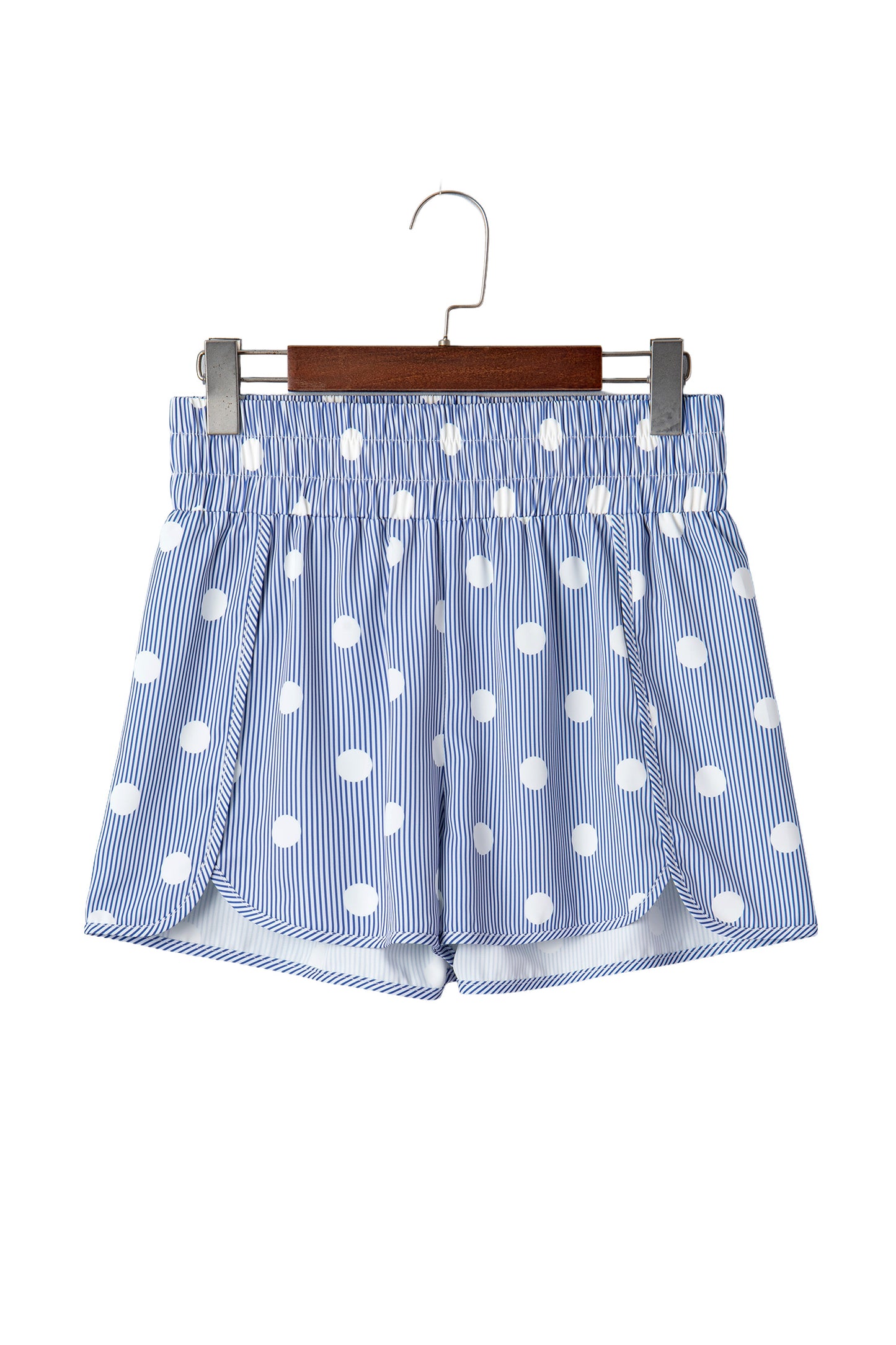 Sky Blue Polka Dot Print Shirred High Waist Casual Shorts