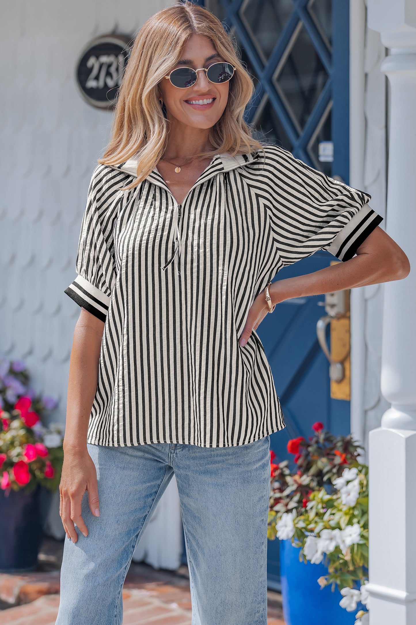 Parisian Stripe Zip Blouse
