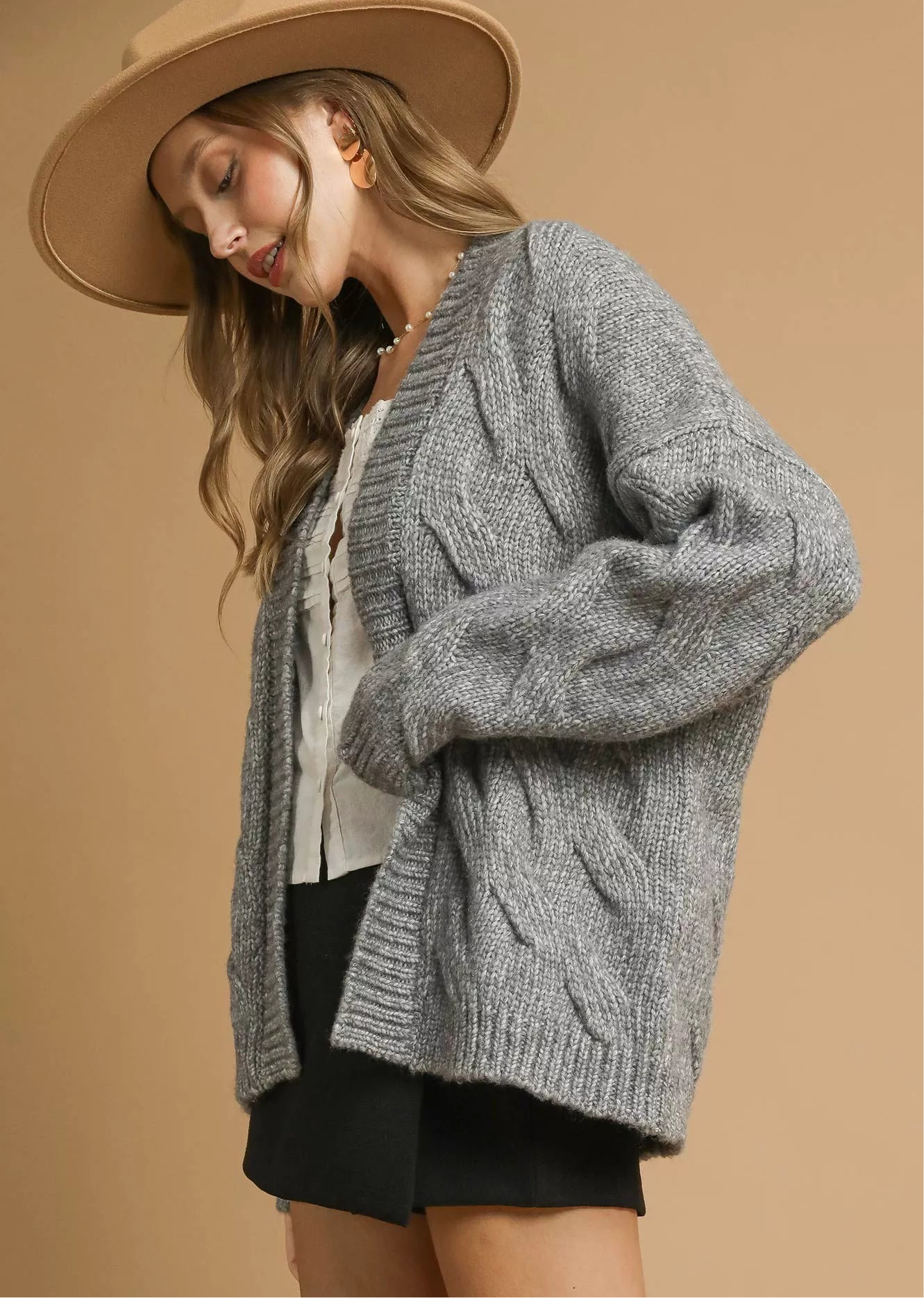 Umgee Chunky Cable Knit Open Front Cardigan