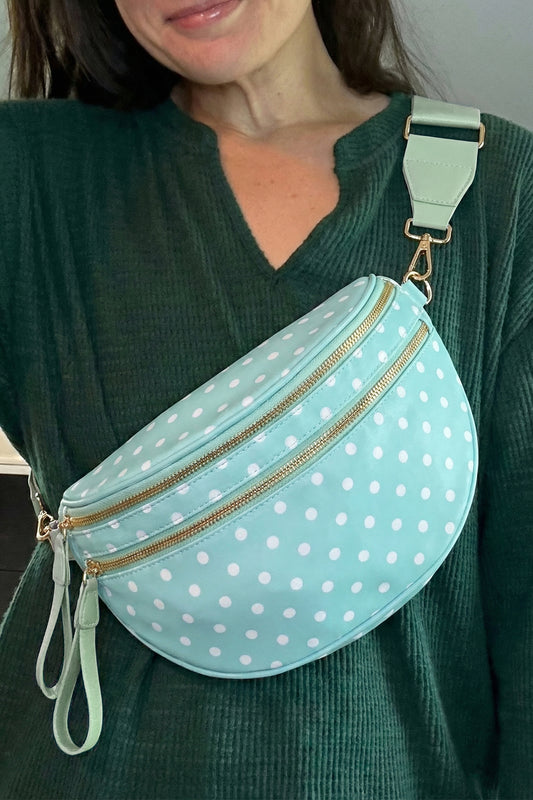 Retro Polka Dot Print Double Zip Crossbody Bag