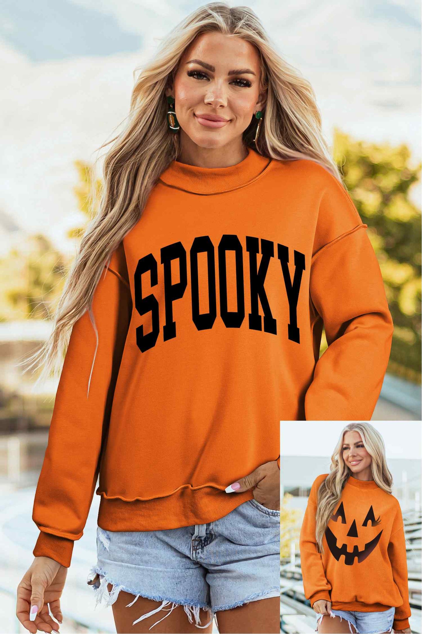 Carrot Oversize Halloween Print Mock Neck Reversible Sweatshirt