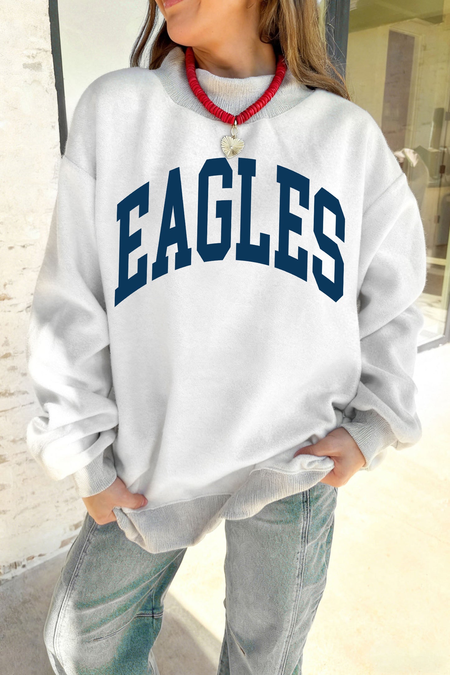 WAR DAMN/ EAGLES Double Side Print Mock Neck Sweatshirt