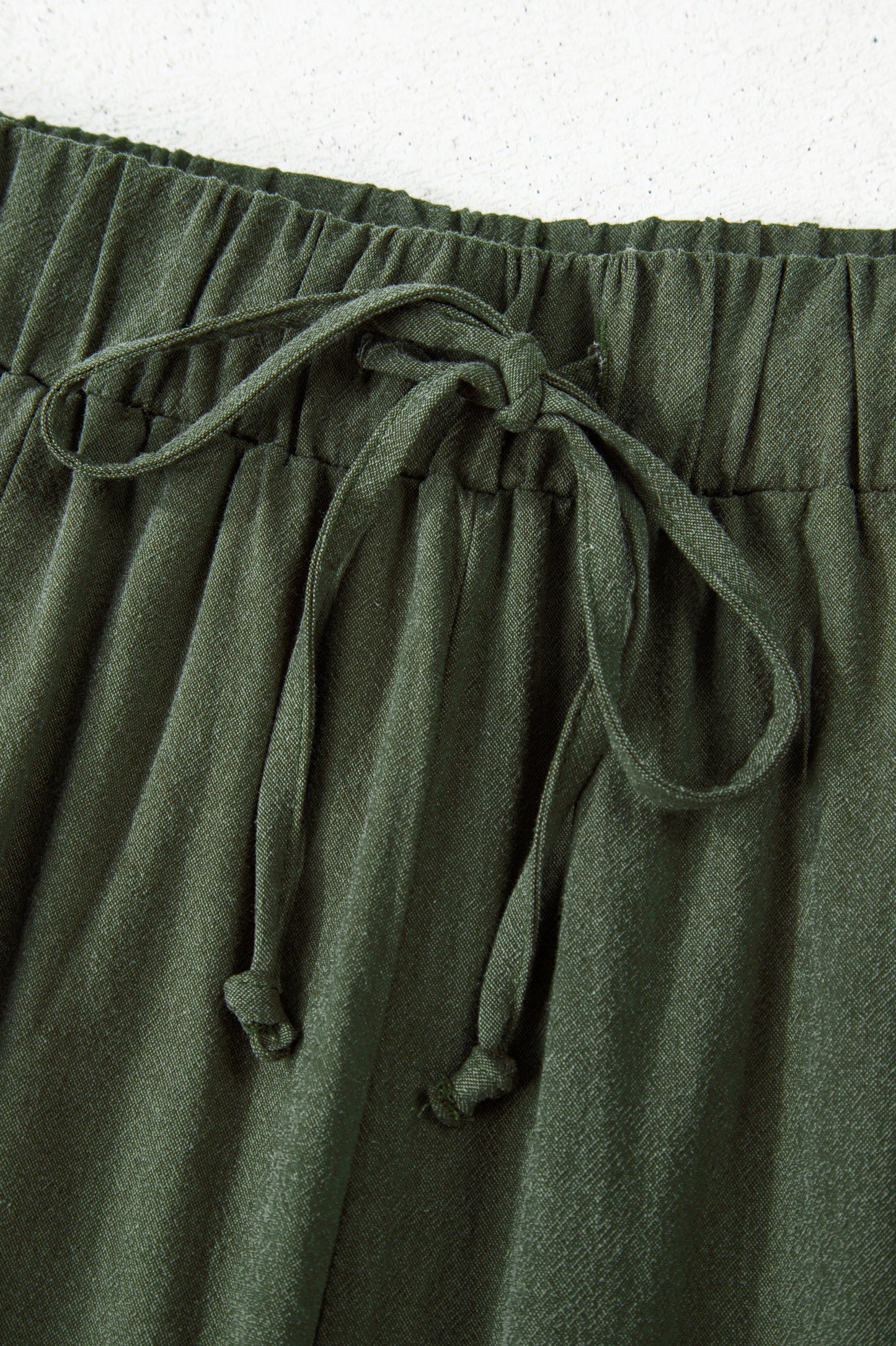 Jungle Green Drawstring Elastic Waist Patch Pocket Barrel Leg Casual Pants