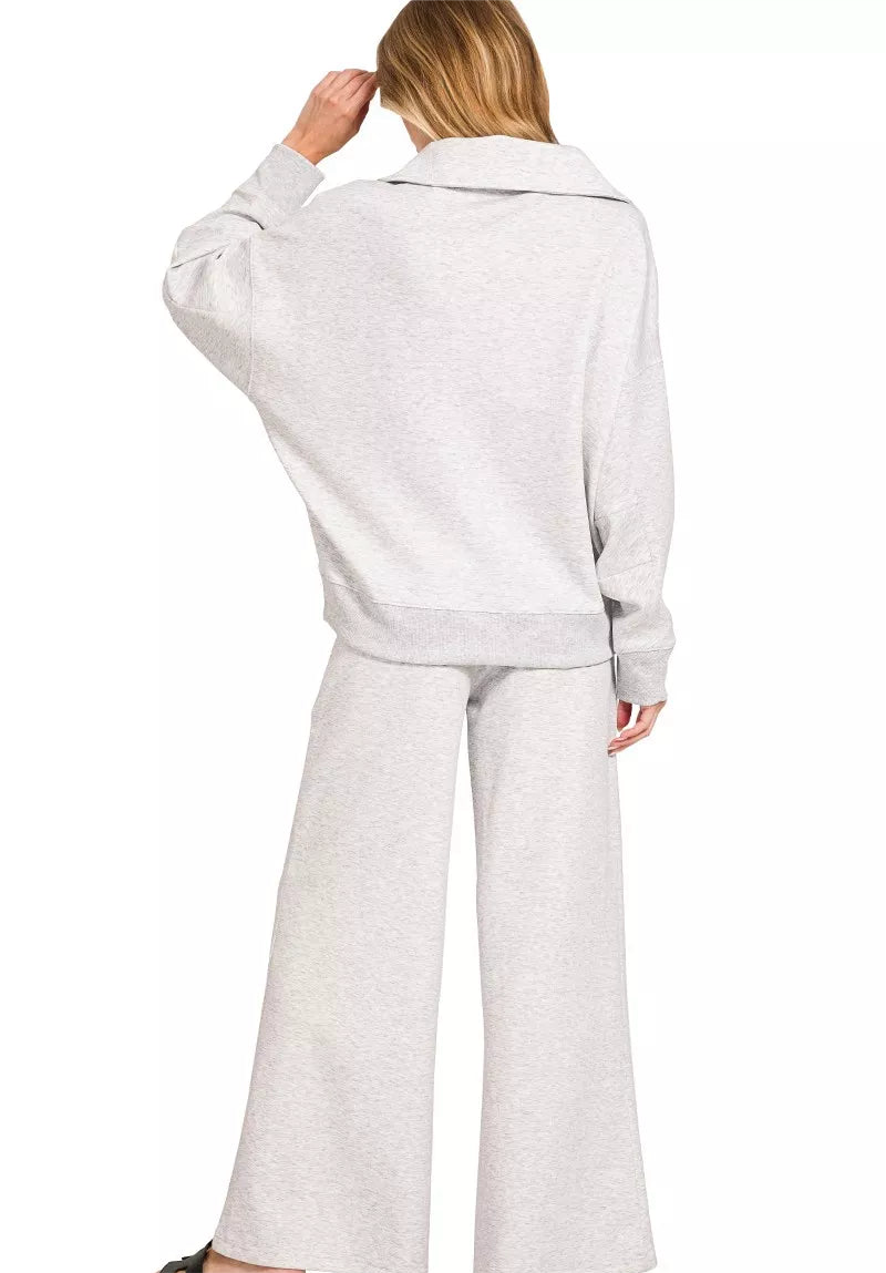 Zenana Scuba Collared Pullover and Pants Set