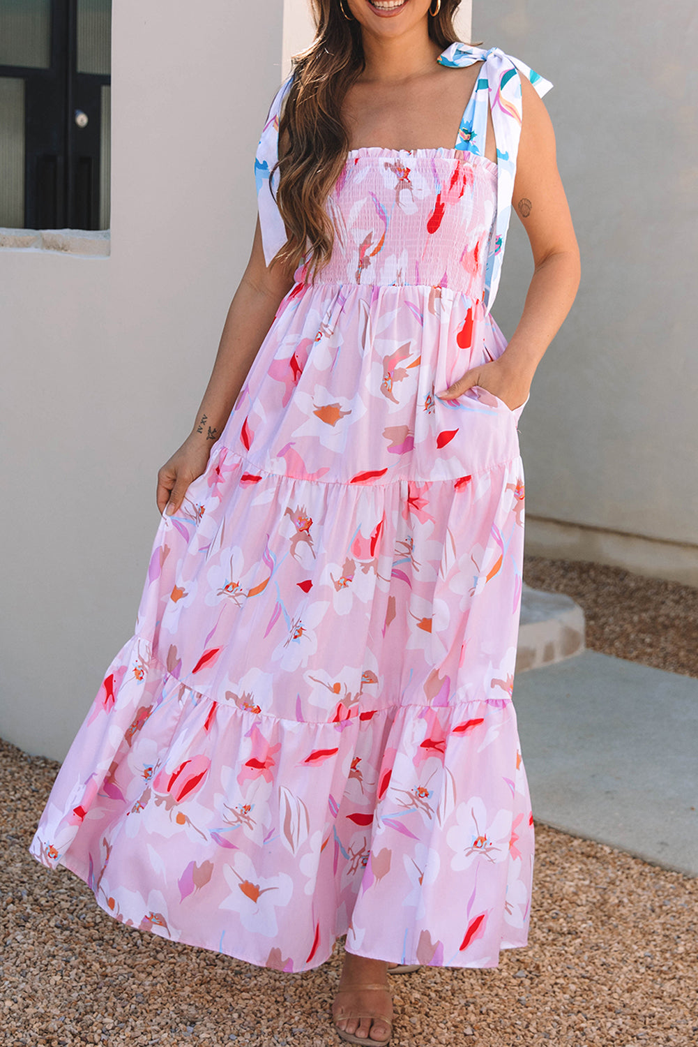 Blushing Petals Tiered Maxi Dress