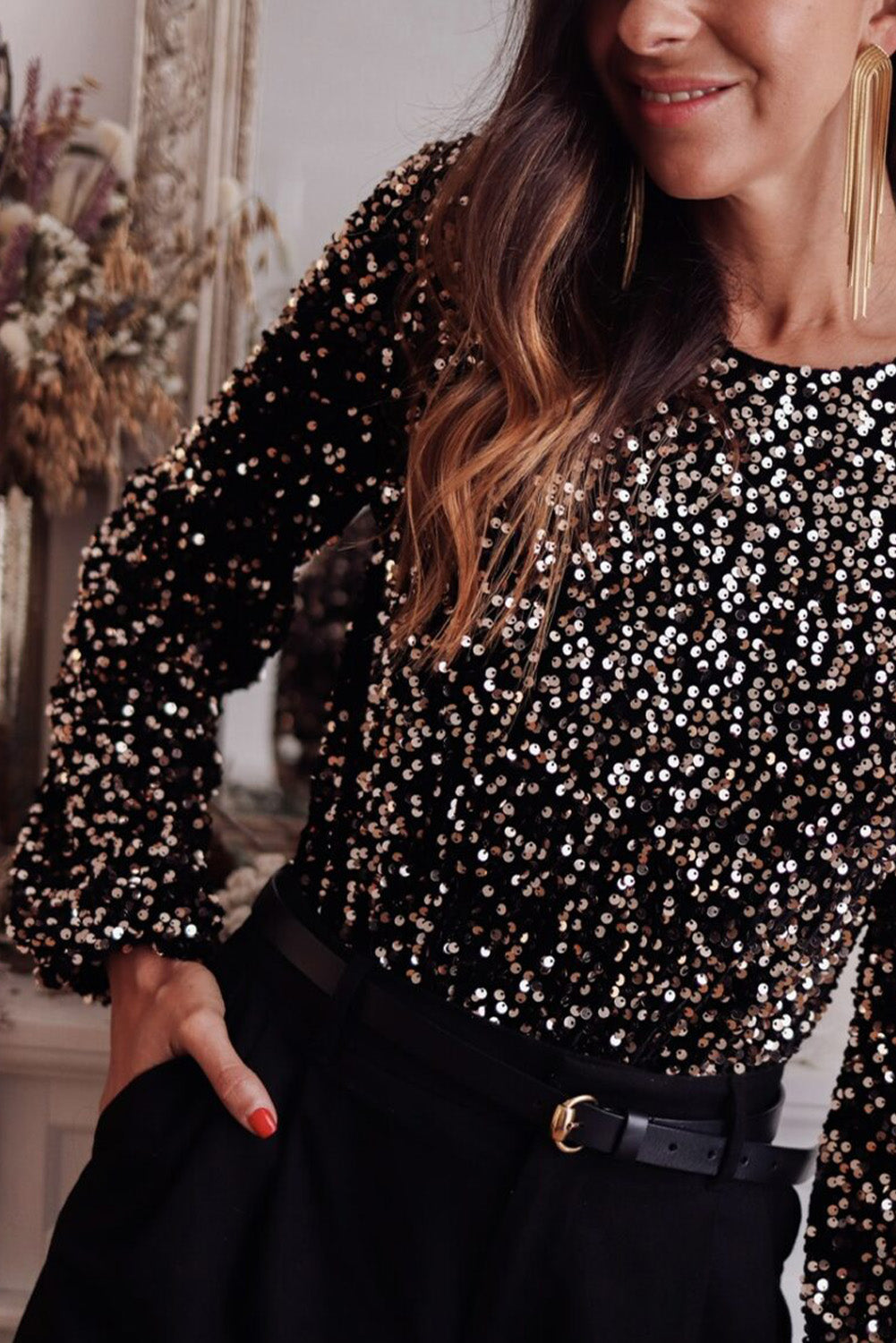 Midnight Muse Open-Back Sequin Bodysuit