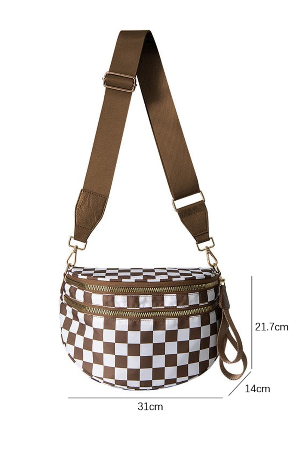 White Checkered Print Wide Strap Large Crossbody Bag