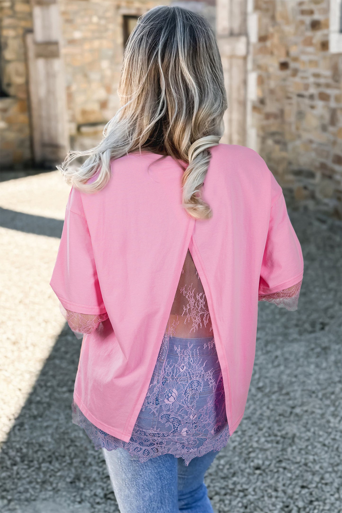 Blush Lace Back Tee