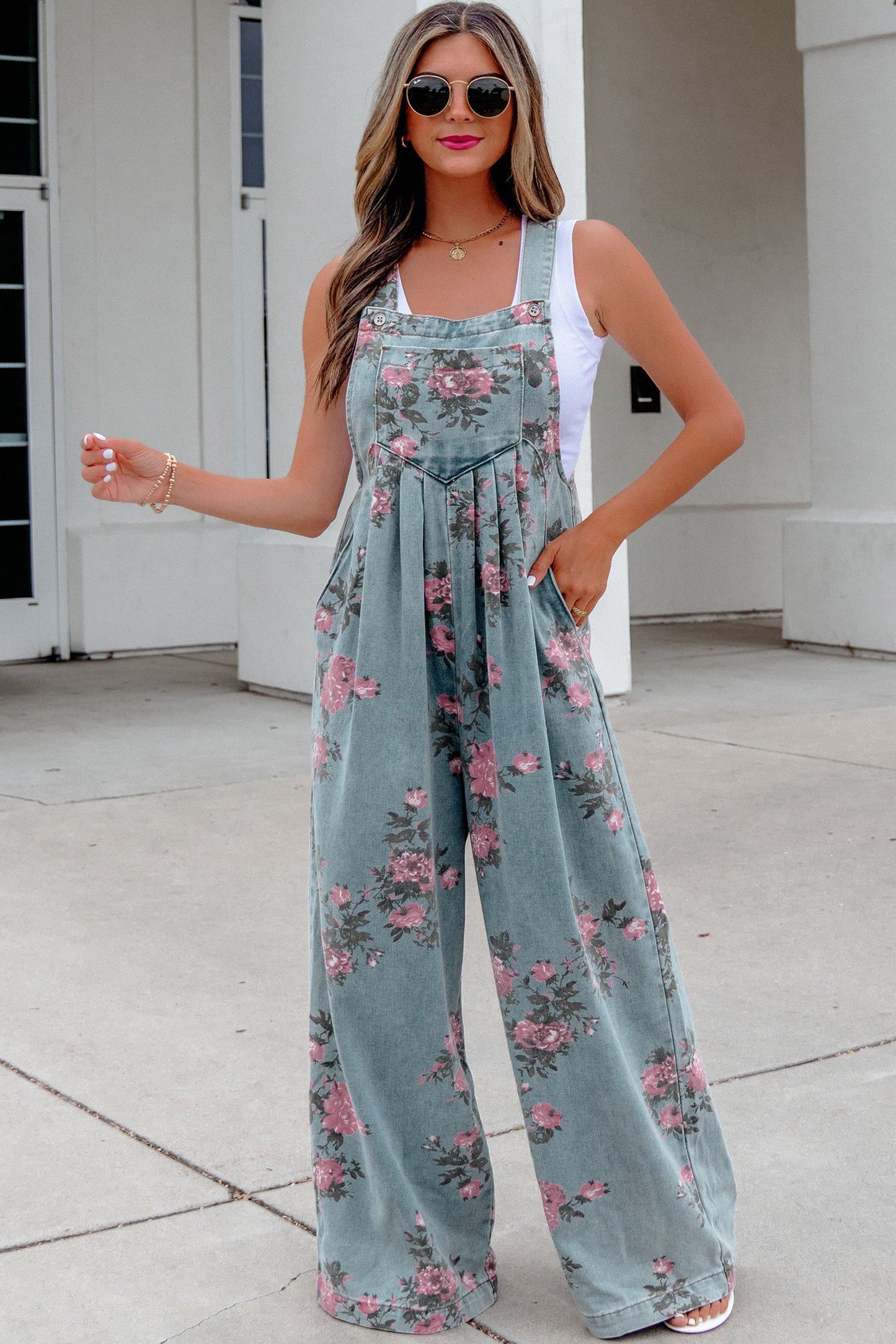 Sage Blossom Denim Jumpsuit