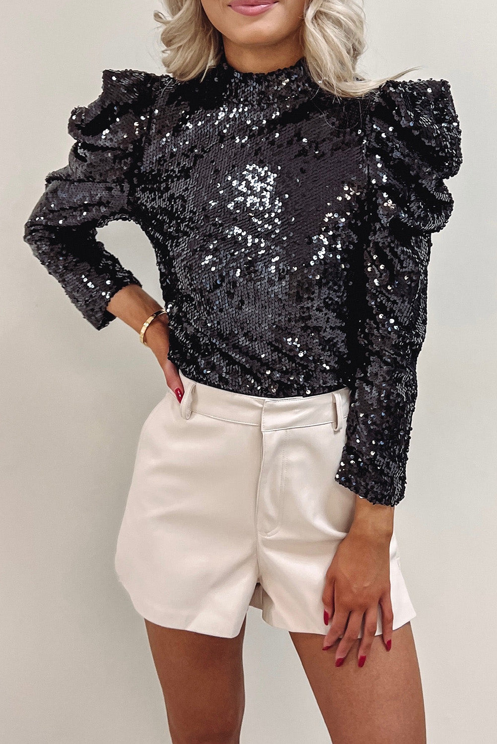 Midnight Drama Puff Sleeve Sequin Top