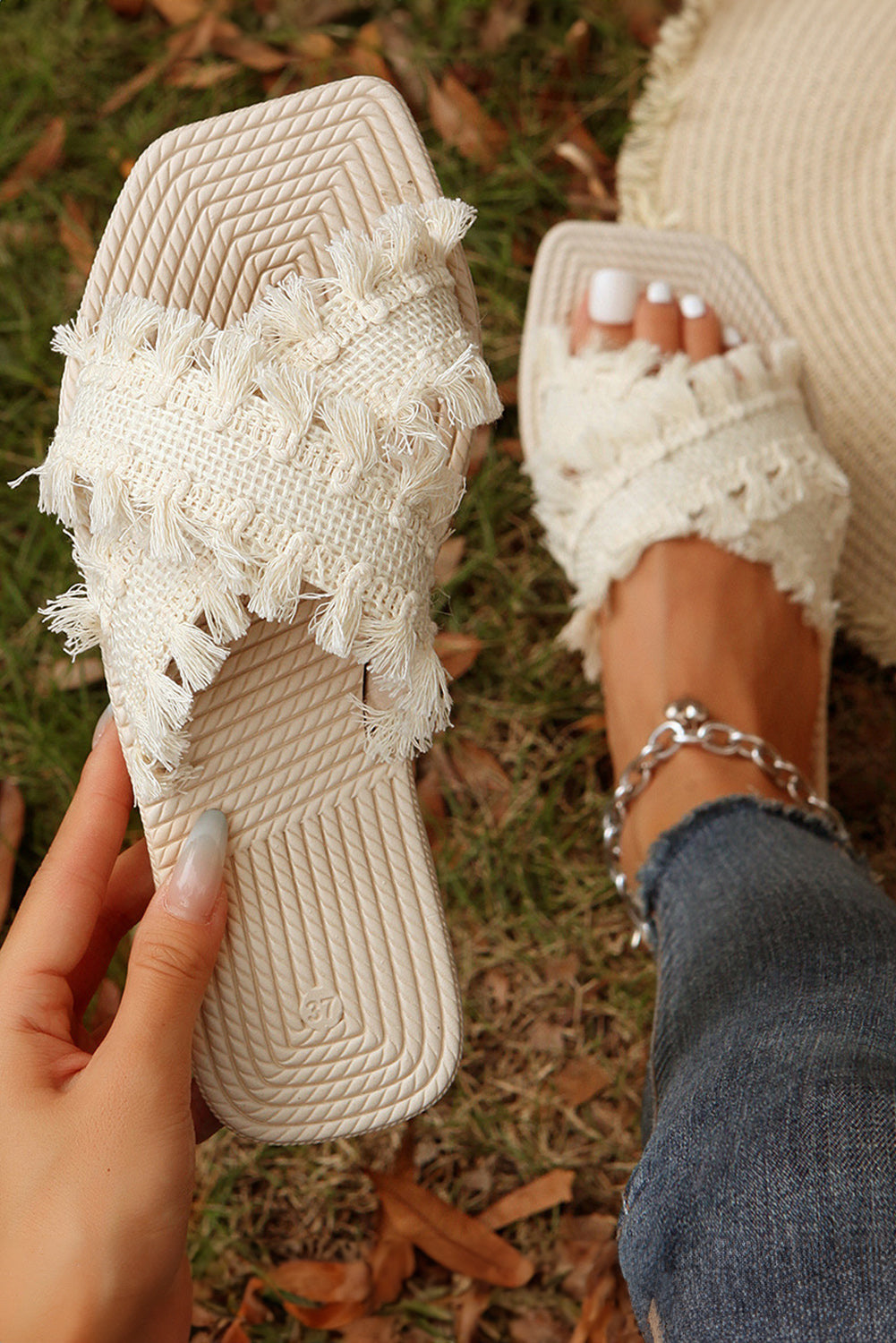 Ivory Fringe Muse Sandal