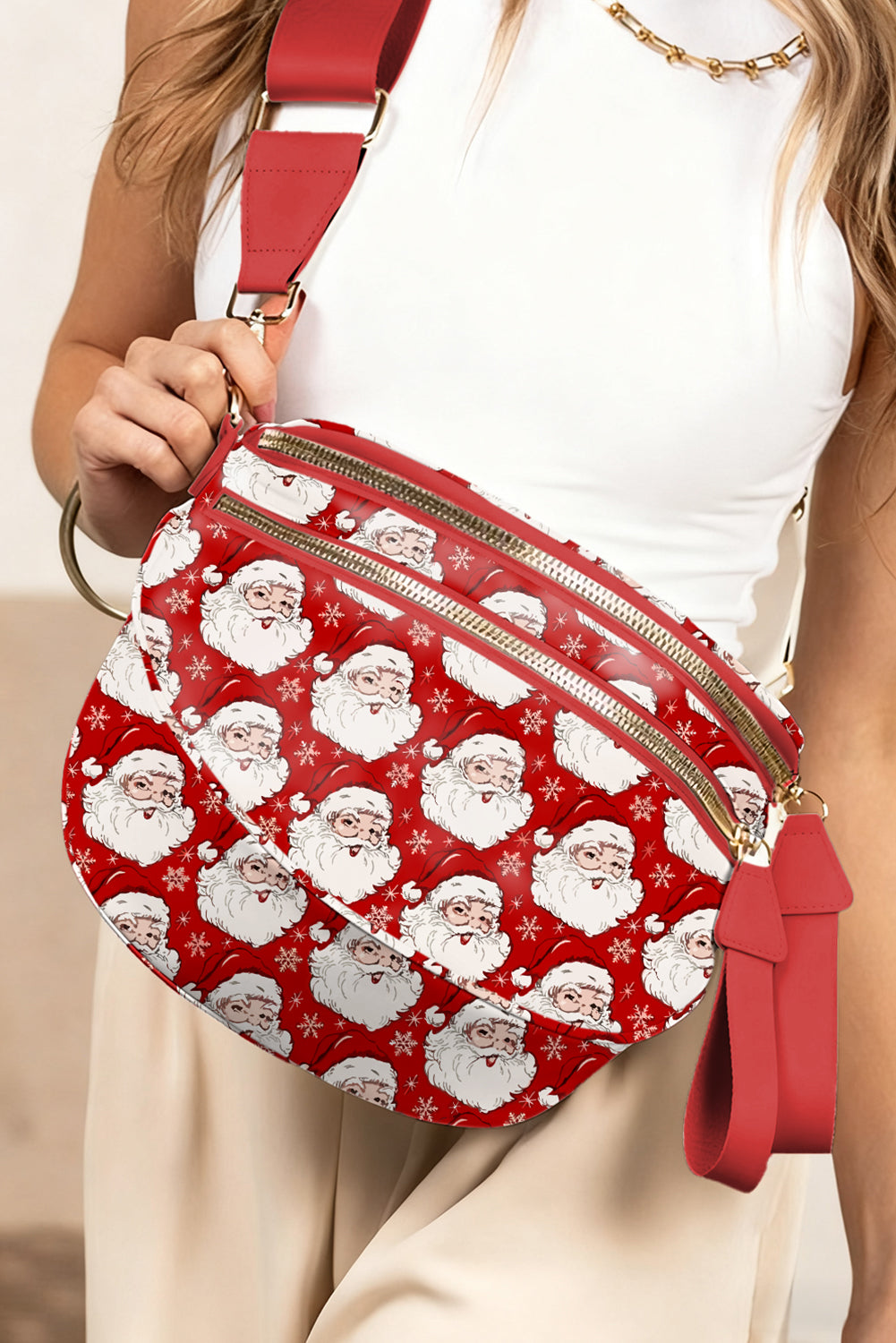 Chestnut Leopard Printed Double Zip PU Leather Crossbody Bag