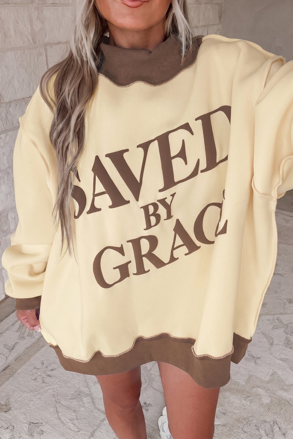 Saved by Grace Over-Sized Mock Neck Sweatshirt