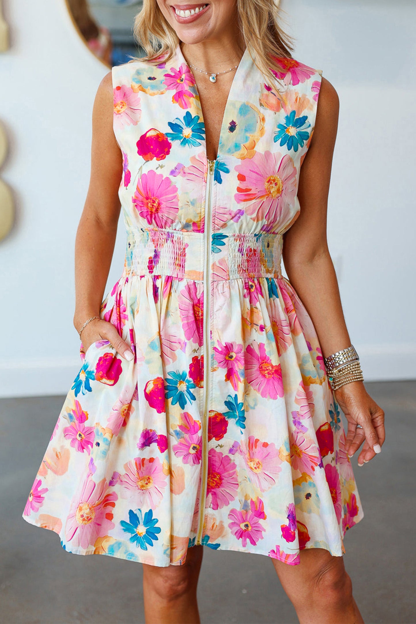 Watercolor Bloom Zip Dress