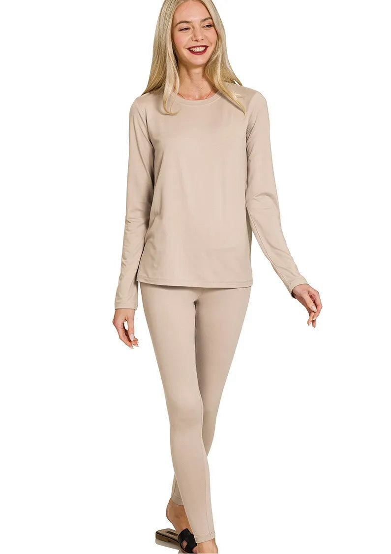Zenana Microfiber Round Neck Top and Leggings Set