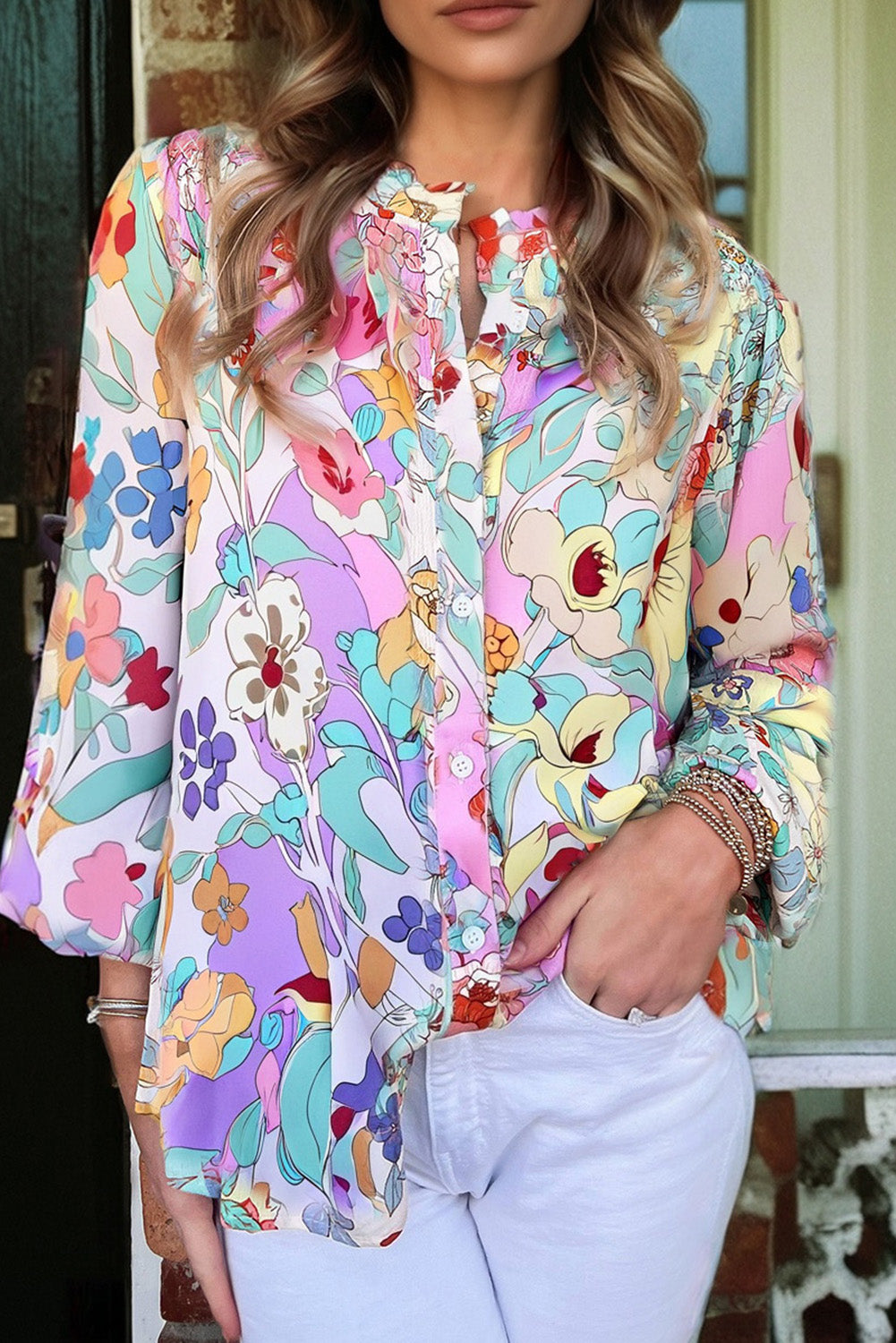 Pastel Garden Button-Down Blouse