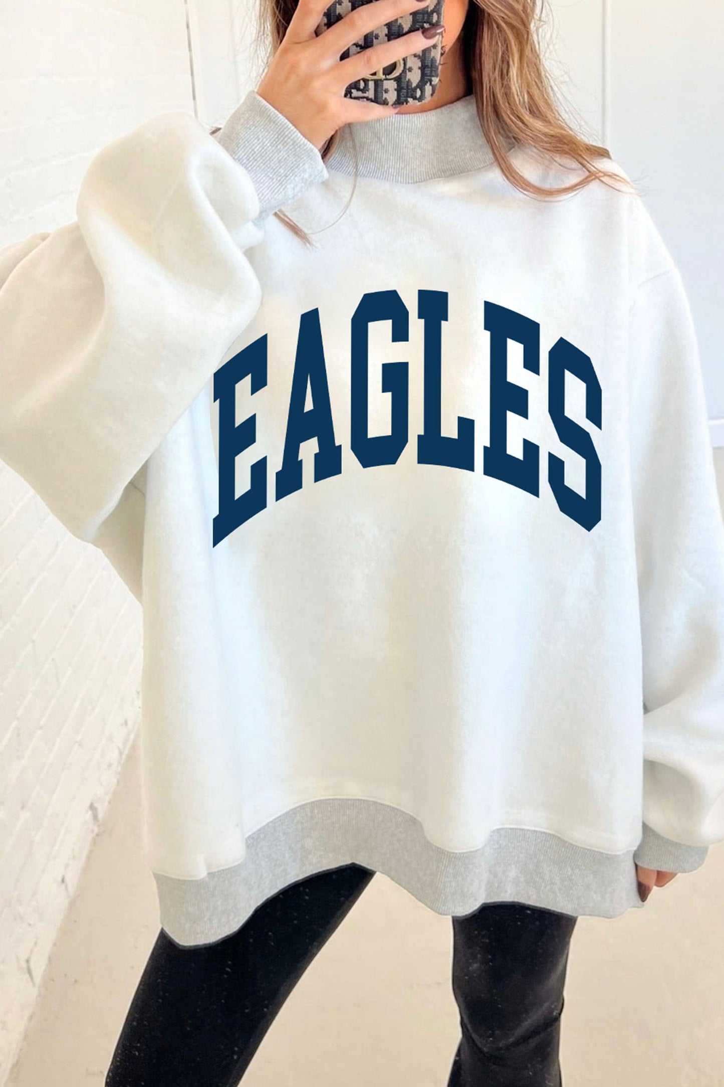 WAR DAMN/ EAGLES Double Side Print Mock Neck Sweatshirt