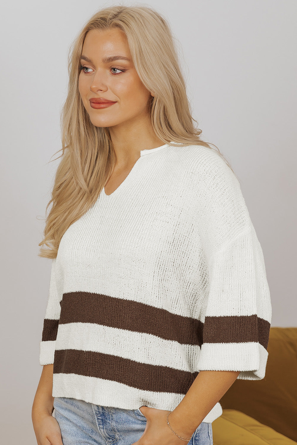 Mocha Cream Stripe Knit Top