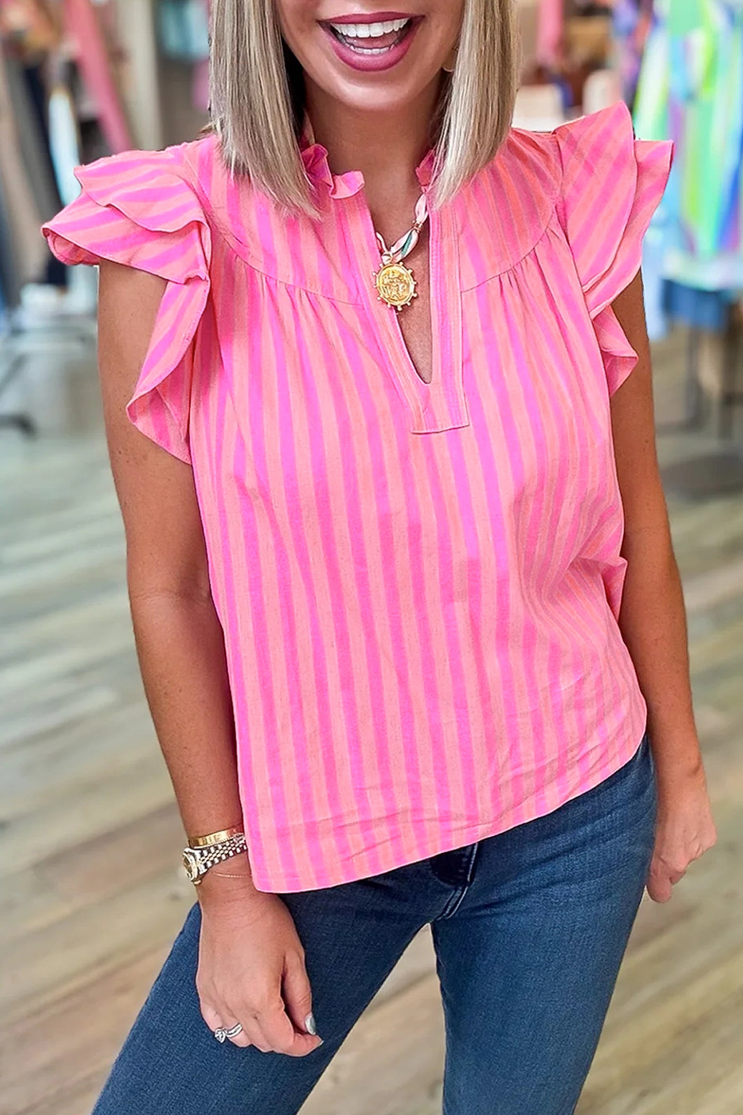 Pink Champagne Ruffle Blouse