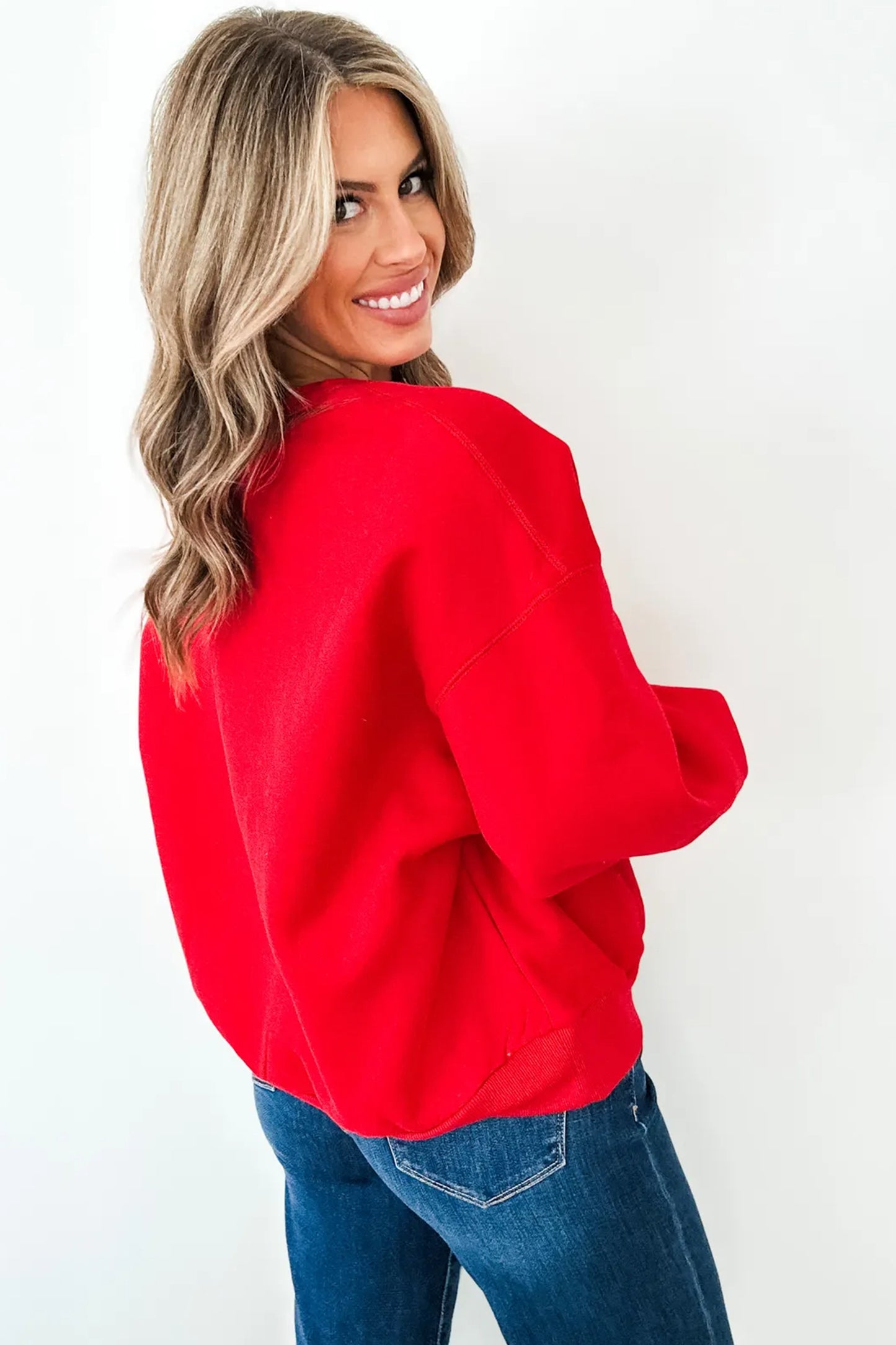 Red GAMEDAY Embroidered Patch Pattern Sweatshirt