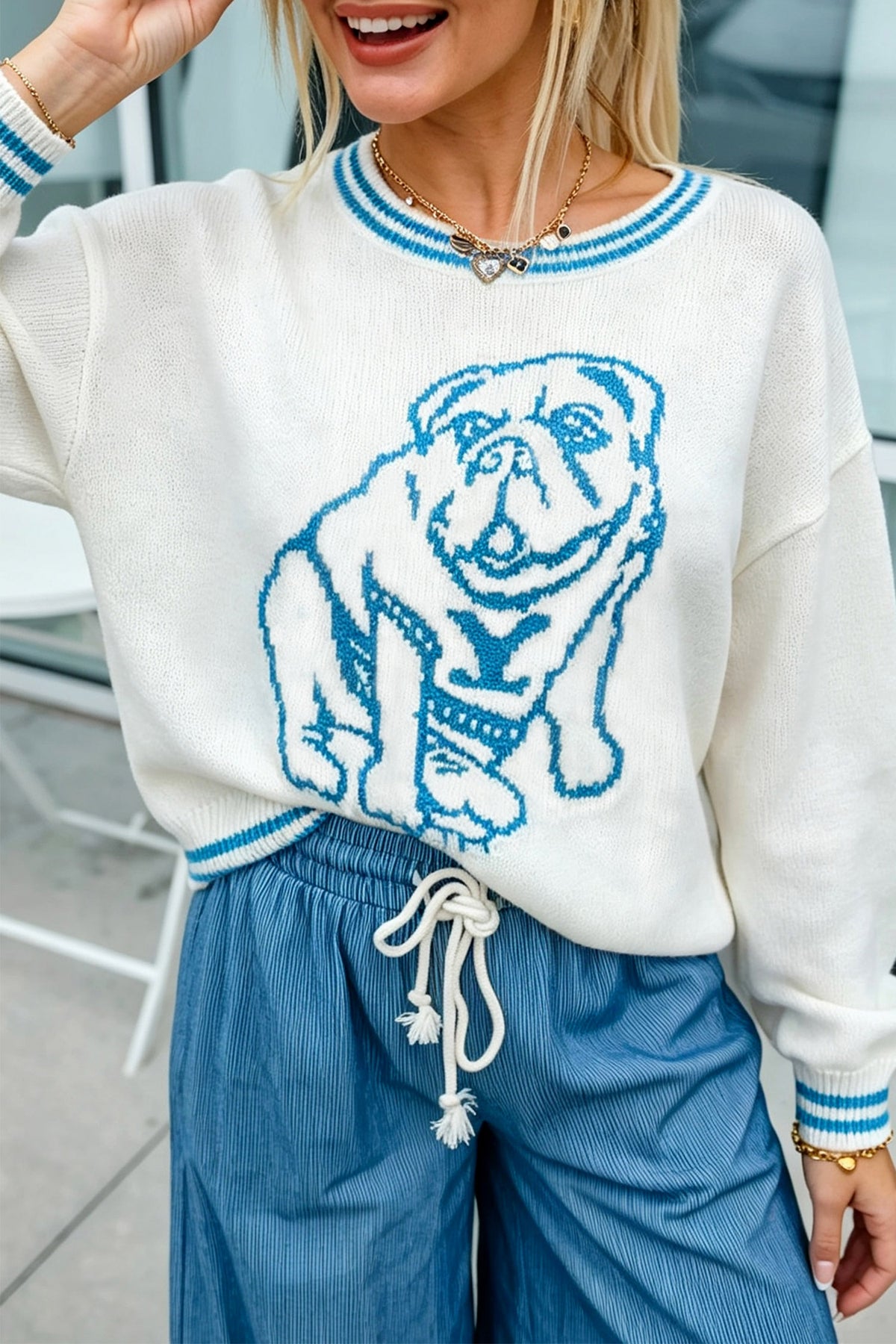 Powder Blue Bulldog Sweater