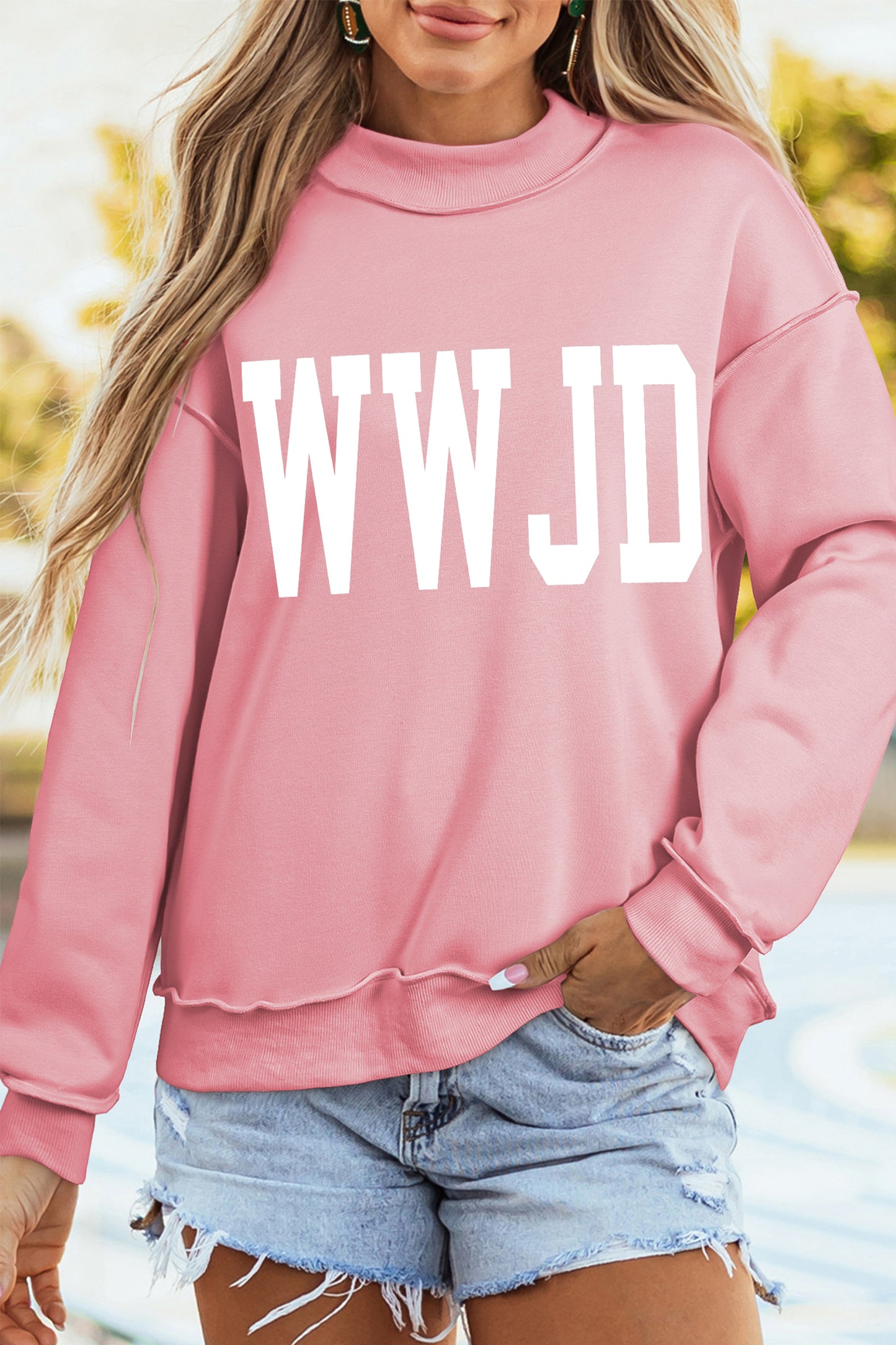 WWJD/ AMEN Double Side Printed Mock Neck Reversible Sweatshirt