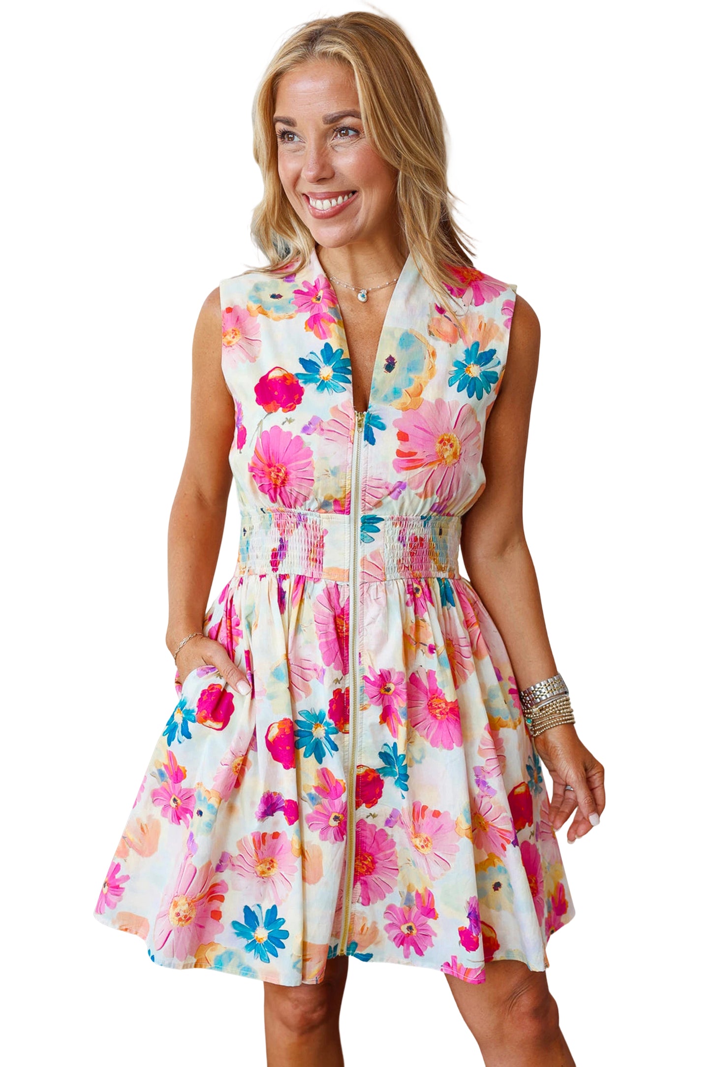 Watercolor Bloom Zip Dress