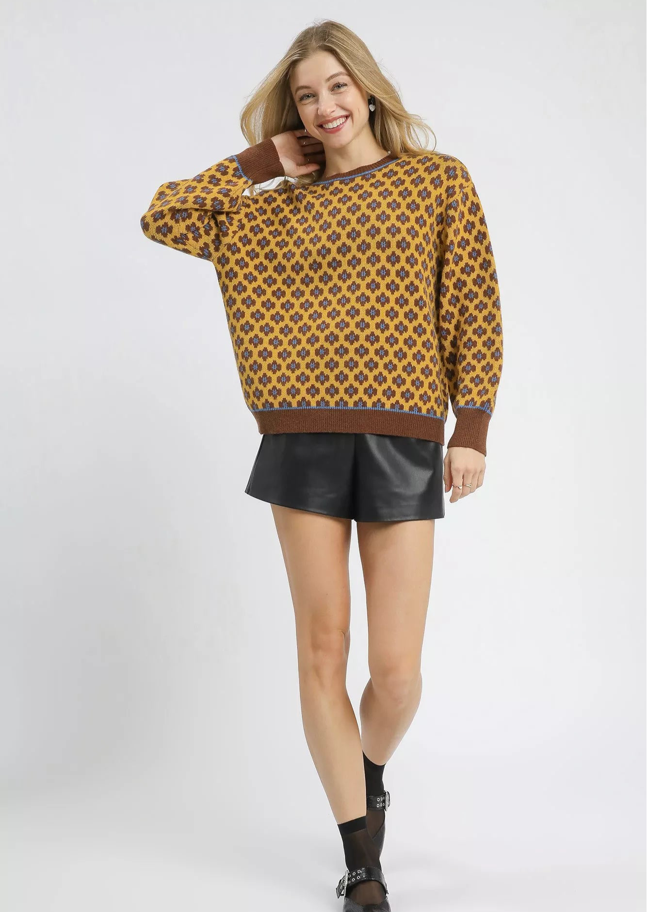 Umgee Abstract Print Crew Neck Sweater