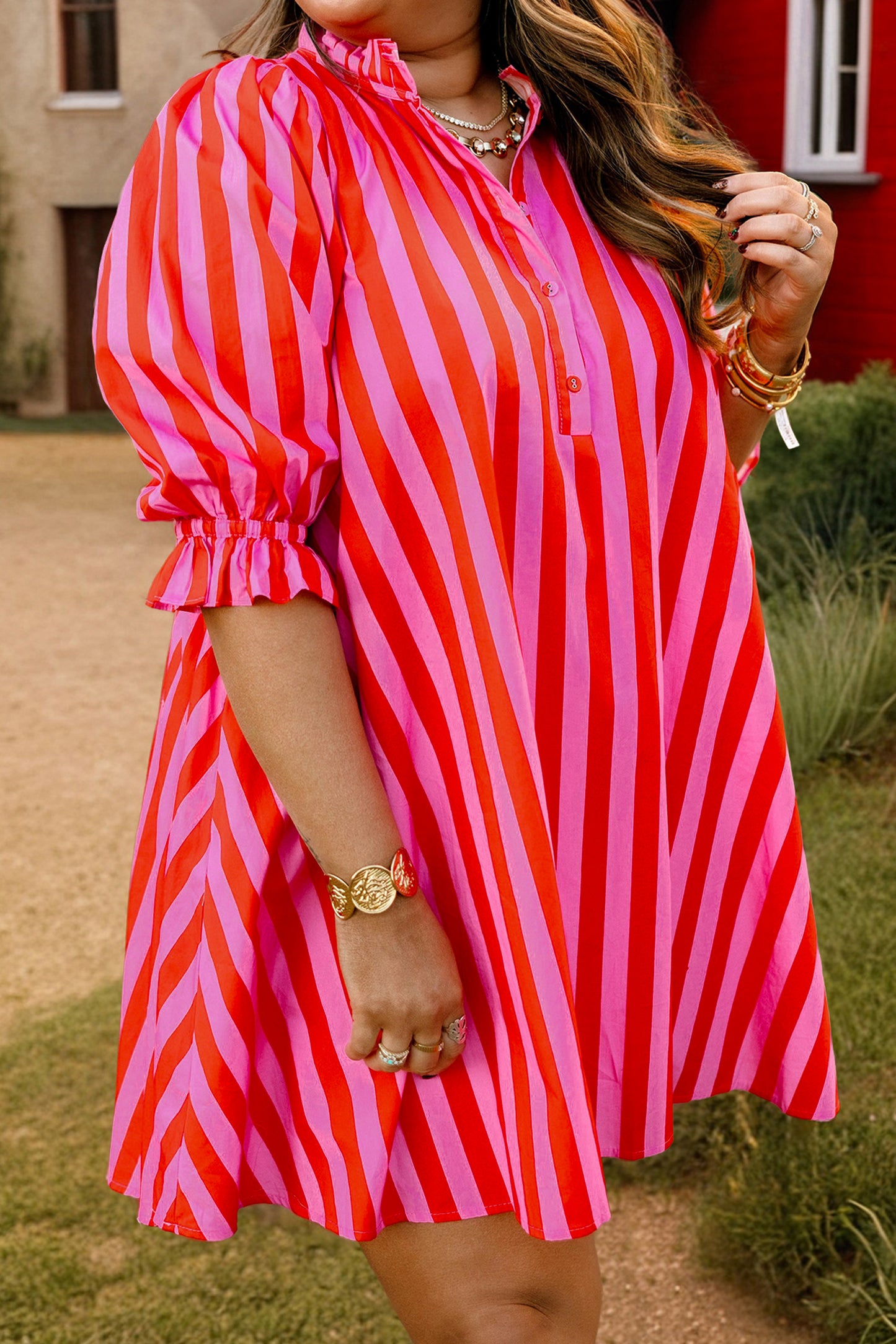 Pink Prosecco Stripe Dress Plus Size