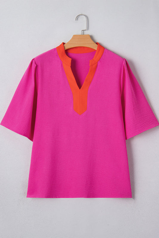 Pink Punch Contrast Trim Blouse
