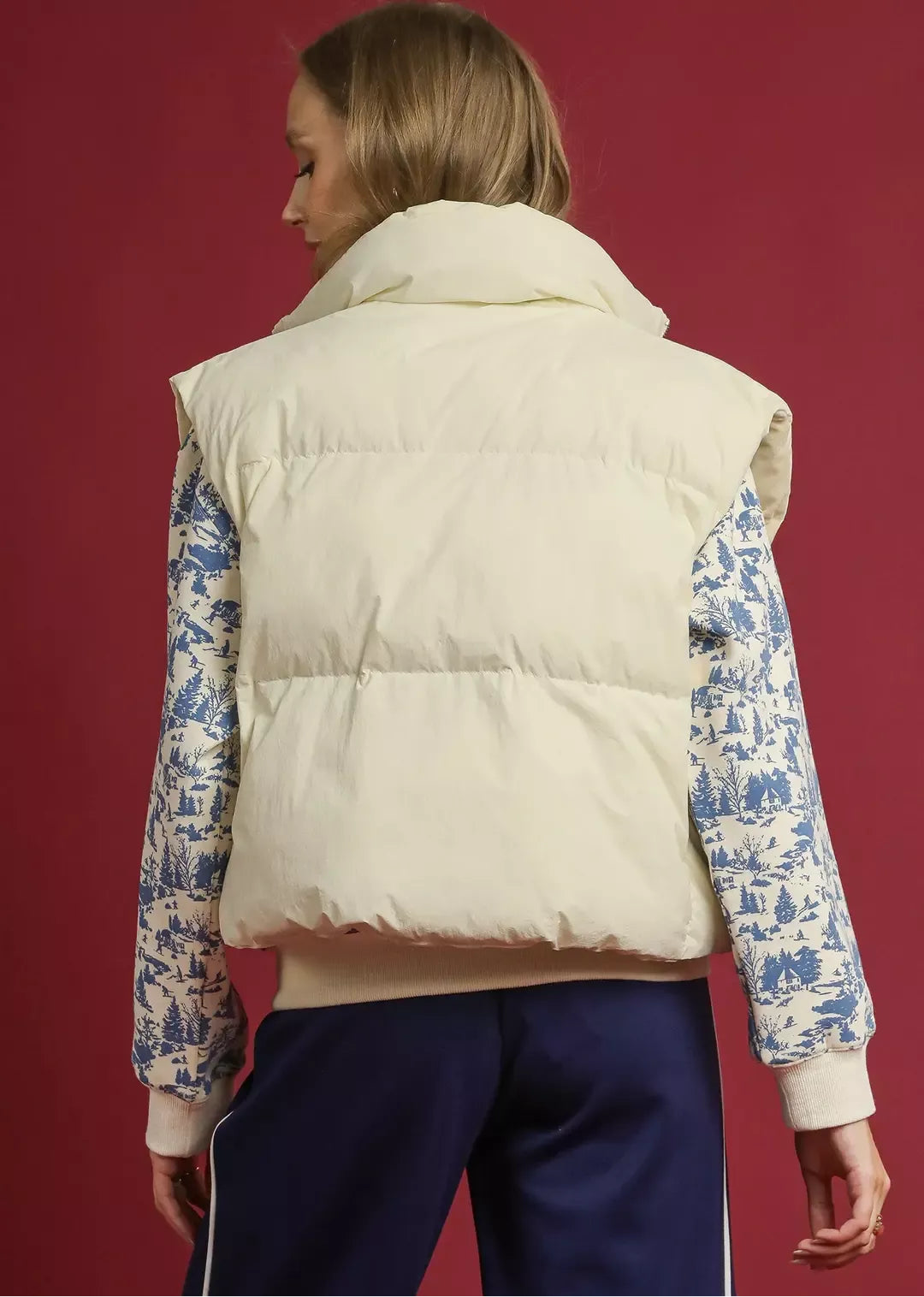 Umgee High Neck Puffer Vest with Zip Front