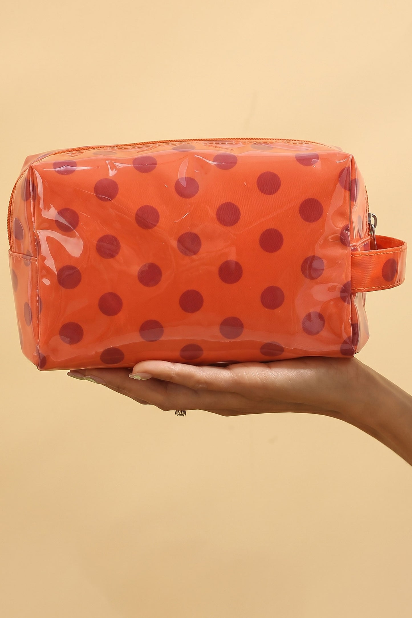 White Durable PVC Polka Dot Makeup Bag