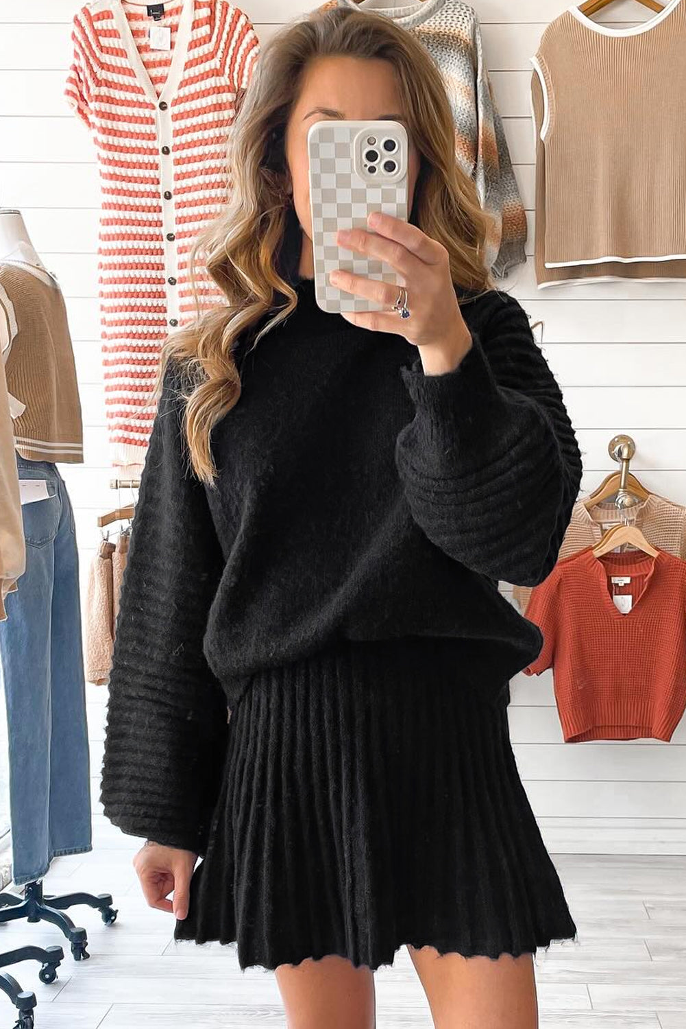 Midnight Ribbed Sweater Set