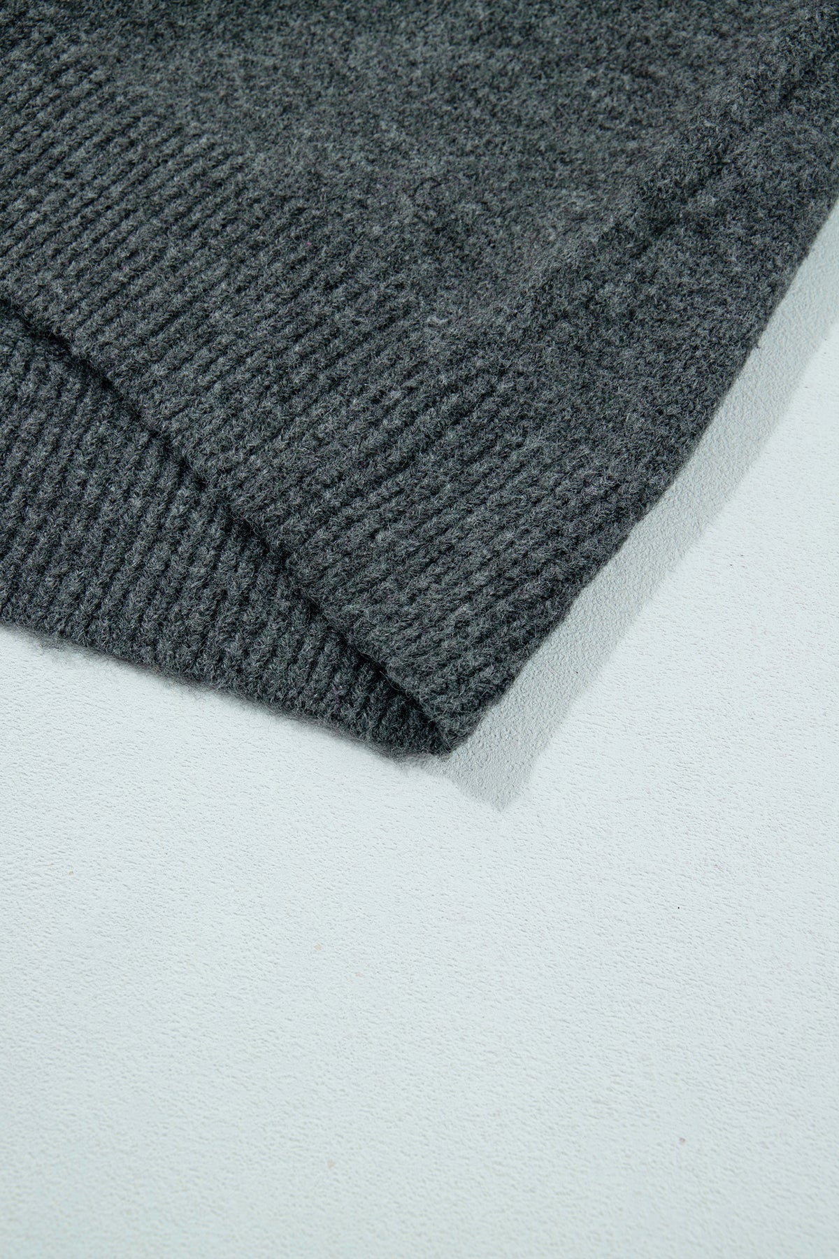Dark Grey Beaded Floral Accent Casual Round Neck Sweater