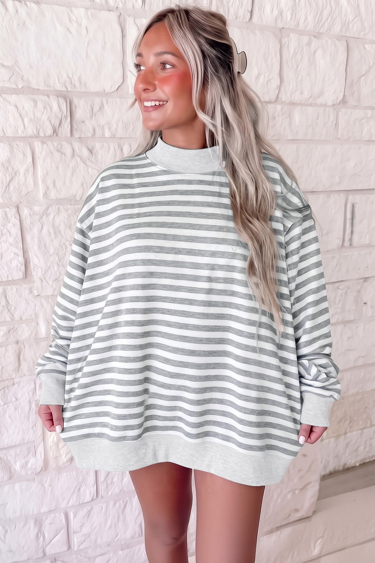 The Hampton Stripe Oversized Mock Neck