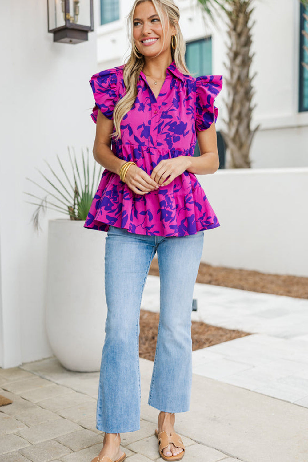 Floral Print Collared Blouse