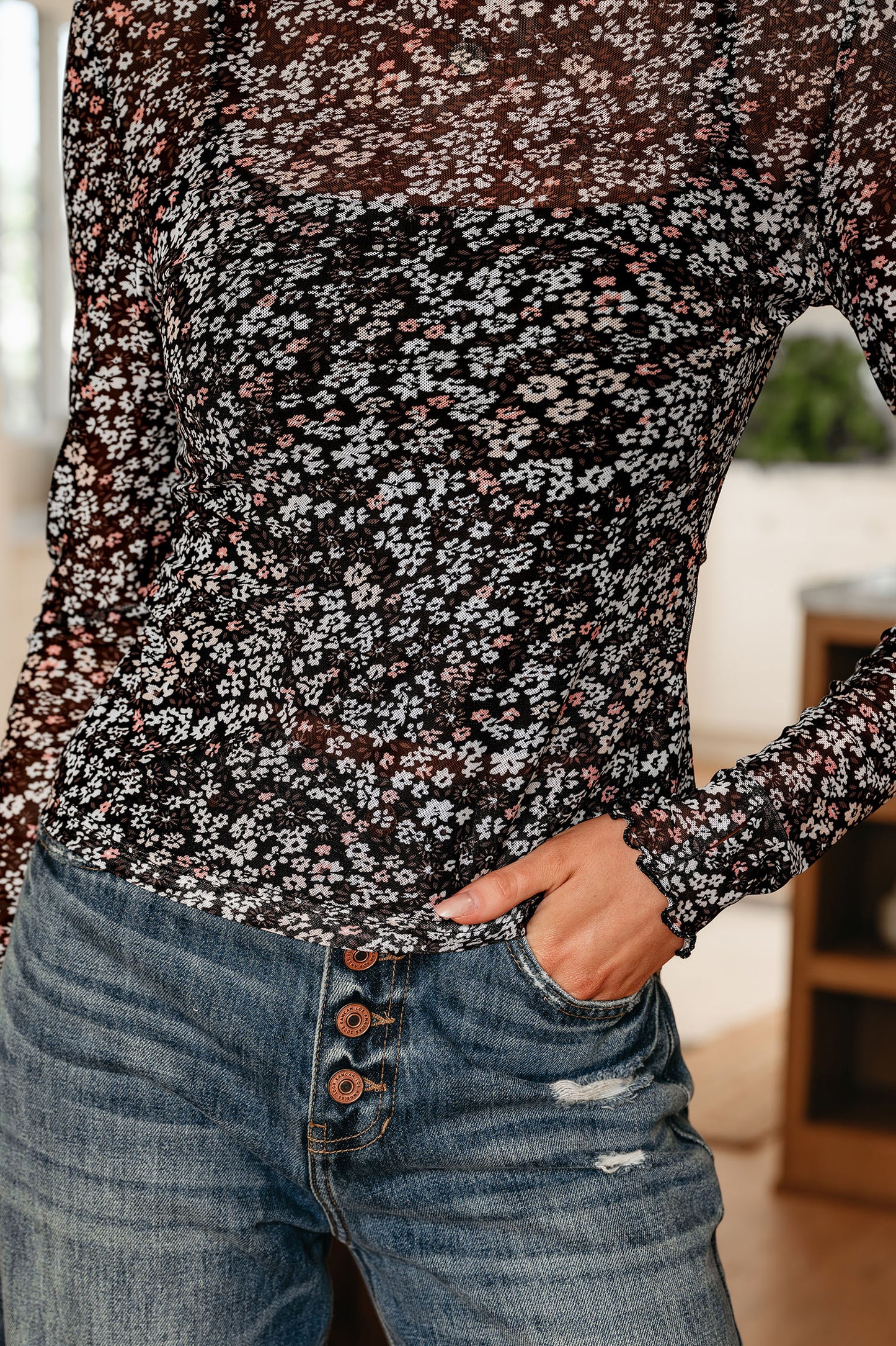 Midnight Meadow Mesh Top