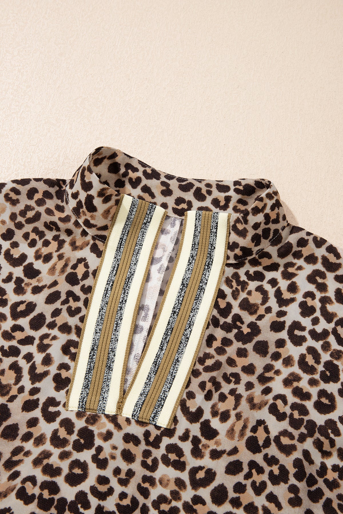 Leopard Contrast Trim V Neck Half Sleeve Western Dolman Blouse