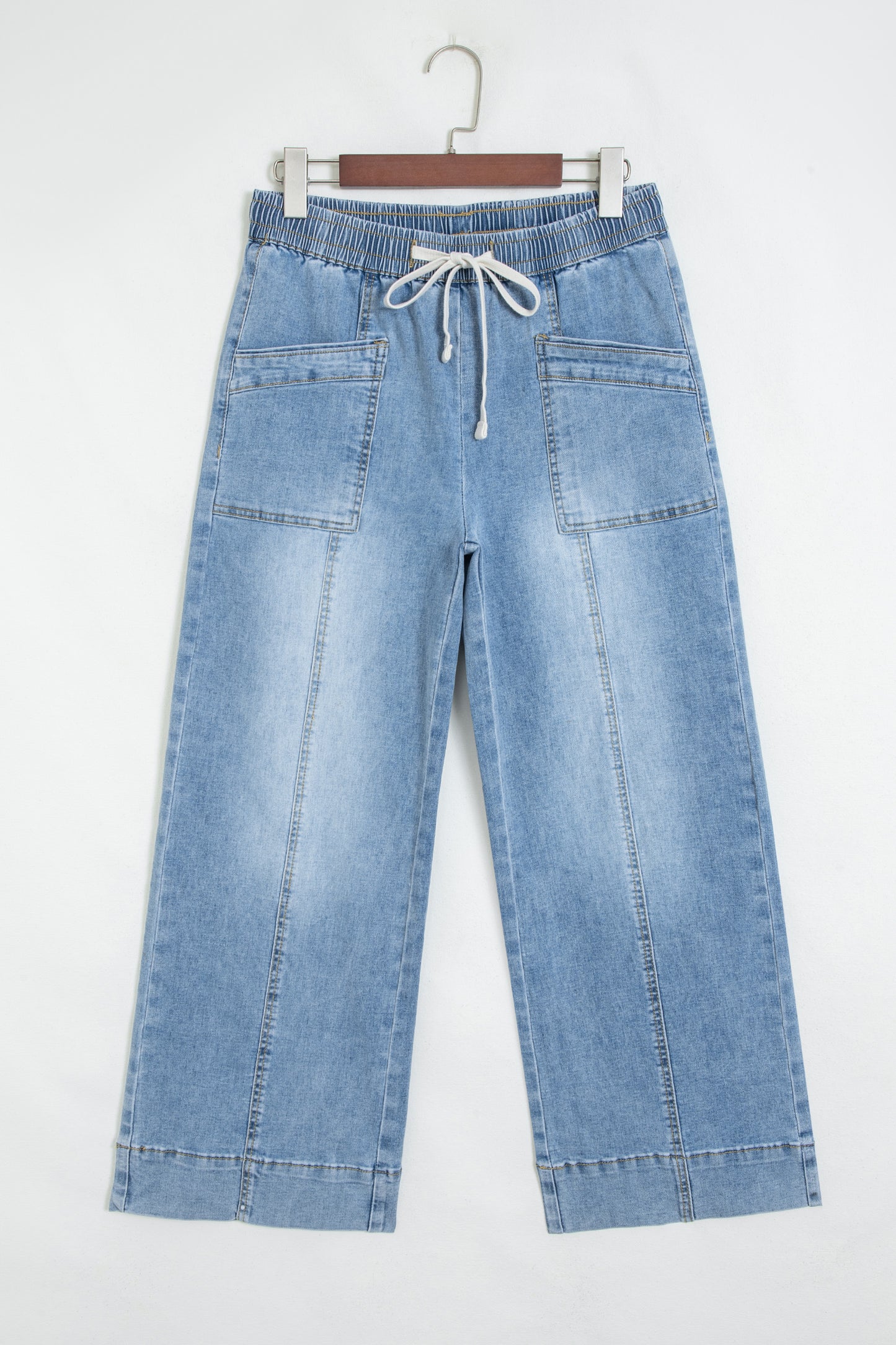Beau Blue Drawstring Waist Wide Leg Ankle Length Jeans